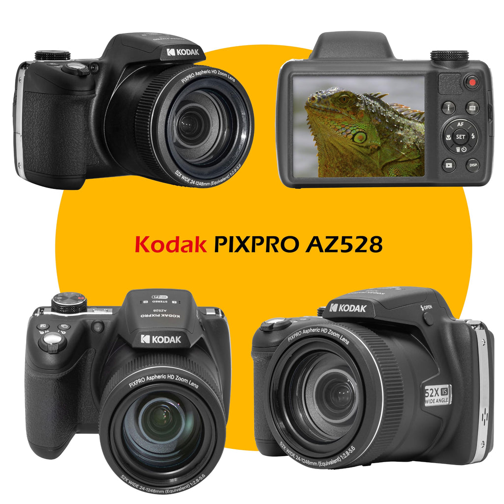 Kodak PIXPRO AZ528 16 MP Full HD Video Digital Camera (Black) with 52x Optical Zoom Bundle with Accessories Including Protective Camera Case, Battery & Charger, 32GB SD Card, Tripod and More