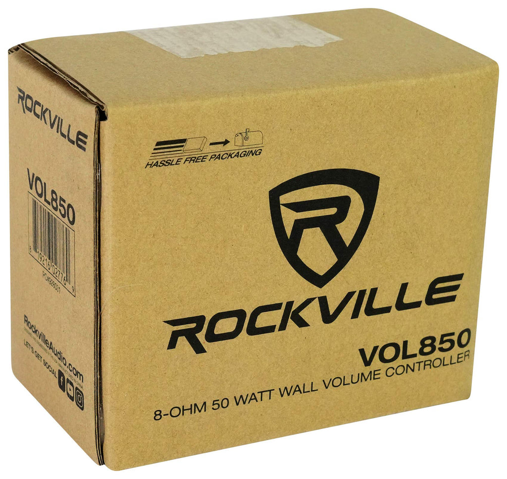Rockville VOL850 50W x2 Wall Stereo Volume Controller 8 Ohm, 11-Step Rotary Knob, 20Hz-20kHz, 30dB Attenuation, for Home Theater and Commercial Audio Systems