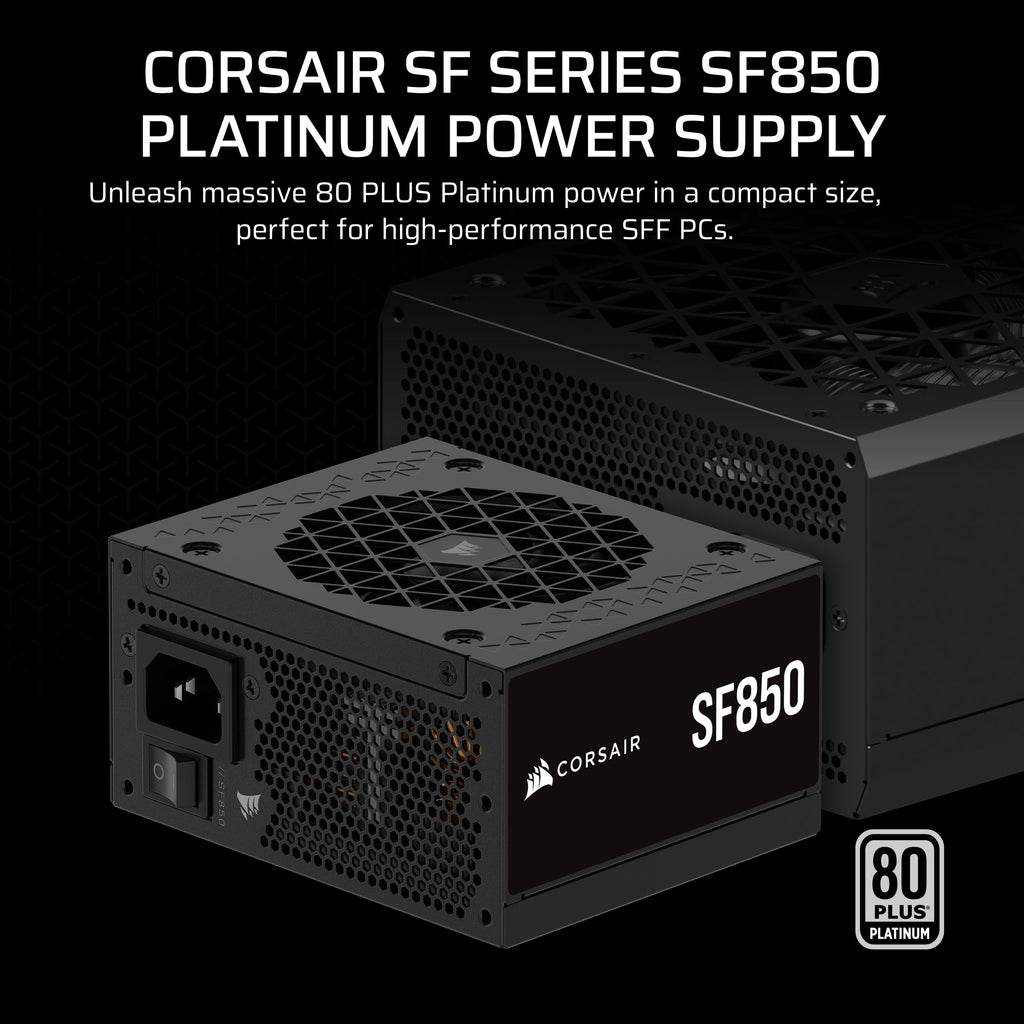 Corsair SF850 (2024) ATX 80 Plus Platinum Fully Modular Low Noise Power Supply - PCIe 5.0 Ready - SFX-to ATX Support Included - Black