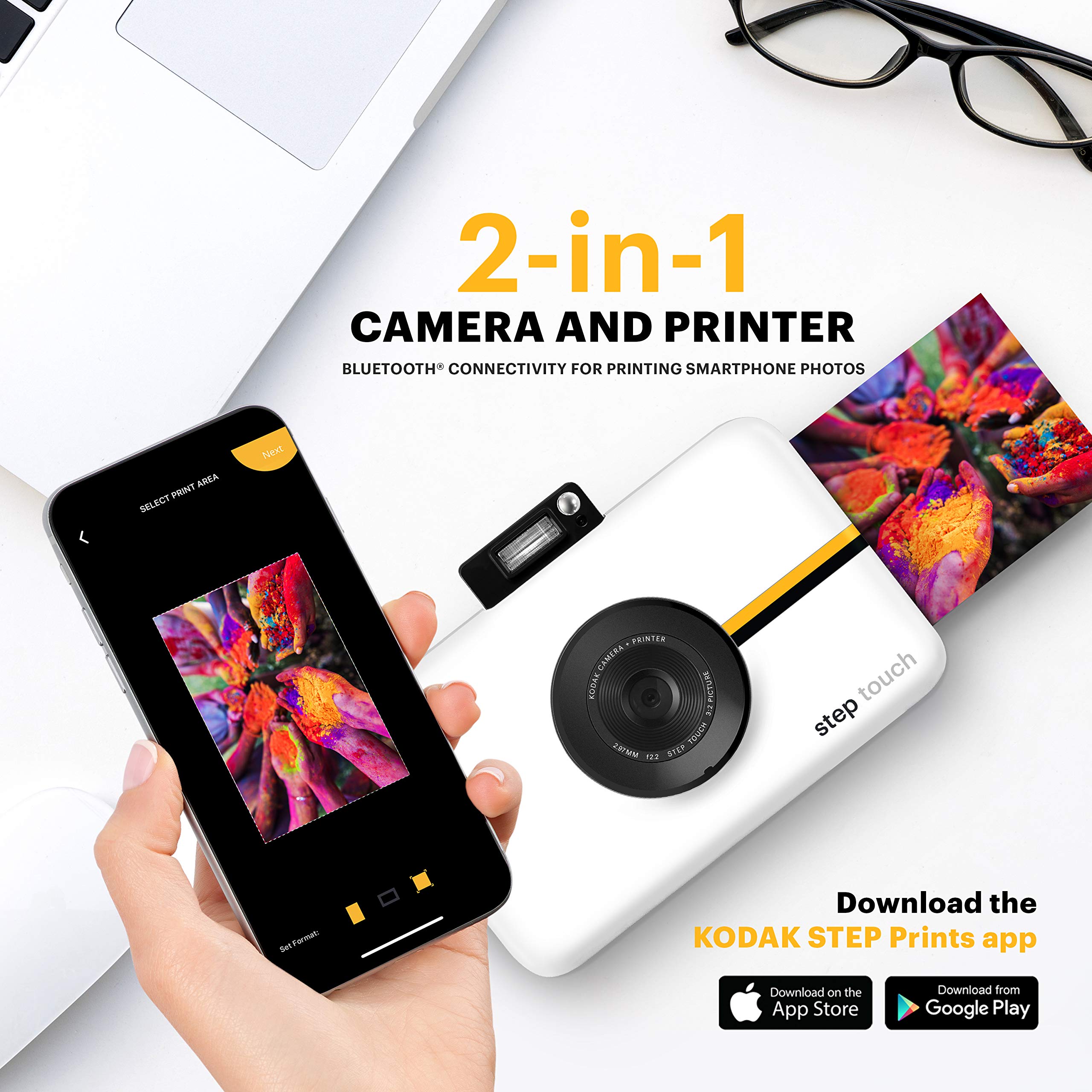 Kodak Step Touch 13MP Digital Camera & Instant Printer with 3.5 LCD Touchscreen (White) Go Bundle
