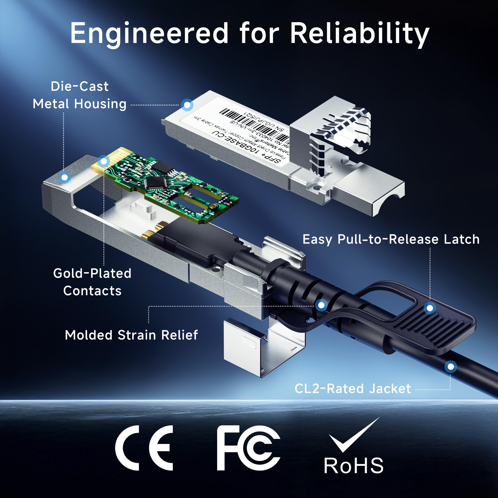 Cable Matters 10Gbps DAC Twinax SFP Cable - 2m / 6.6ft, 10GBASE-CU Passive Direct Attach Copper Twinax SFP+ Cable, Compatible with Cisco, Ubiquiti, Huawei, Netgear, & Supermicro Devices