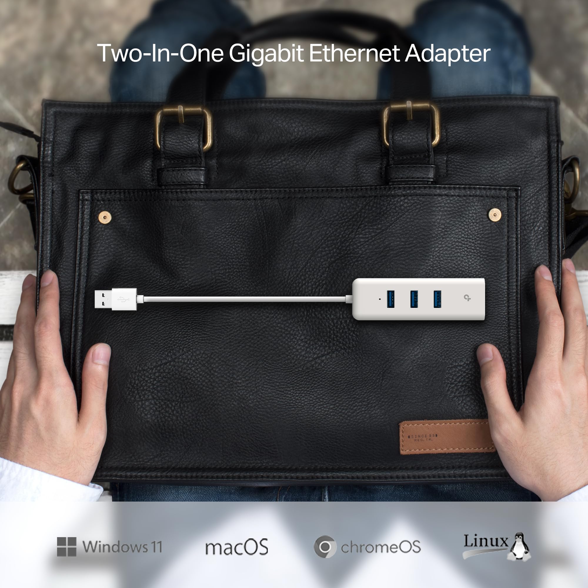 TP-LINK UE330 3-Port USB 3.0 Mini Data Hub with 10/100/1000 Gigabit Ethernet LAN Network Adapter for Apple MacBook Surface Pro XPS Laptop Ultrabook Chromebook PC Mac and More