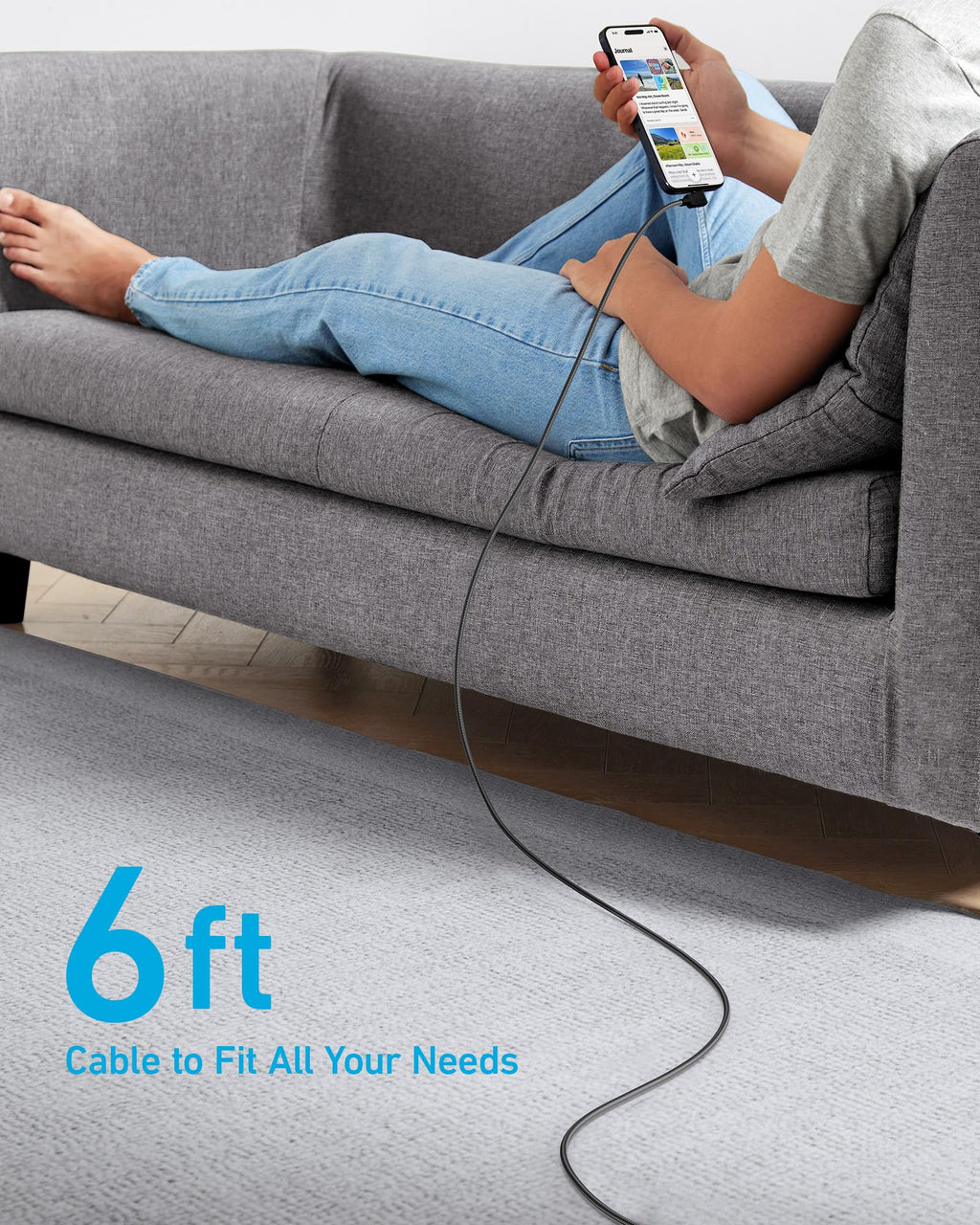 Anker USB C Charging Cable with Angled Plug, 180 cm x 2, USB A to 90 Degree USB C Robust Braided Cable, Right Angle, Compatible with iPhone 16/15, Galaxy Note 10/S10, Huawei, LG, Smartphone (USB 2.0)