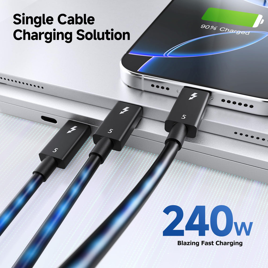 Cable Matters [Intel Certified] 80Gbps Thunderbolt 5 Cable with Bandwidth Increase up to 120Gbps and 240W Charging in Black - 0.5m, Compatible with Thunderbolt 4, USB4, Thunderbolt