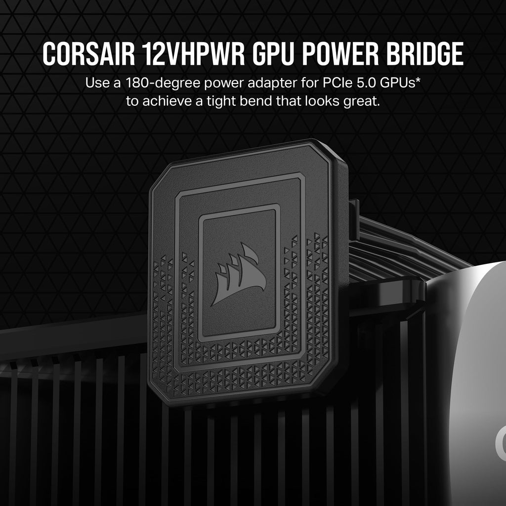 Corsair PCIe 5.0 12VHPWR GPU Power Bridge - For NVIDIA GeForce RTX 40 Series - 180� Bend - Right-Angle Adapter - Clean Cabling - Only for Use with PCIe 5.0 12VHPWR GPUs - Black