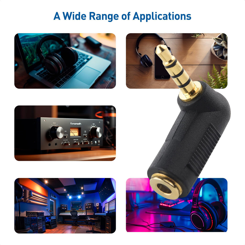Cable Matters 2-Pack TRRS Right Angle 3.5mm Adapter in Black (3.5mm Right Angle Adapter, 90 Degree Audio Converter)