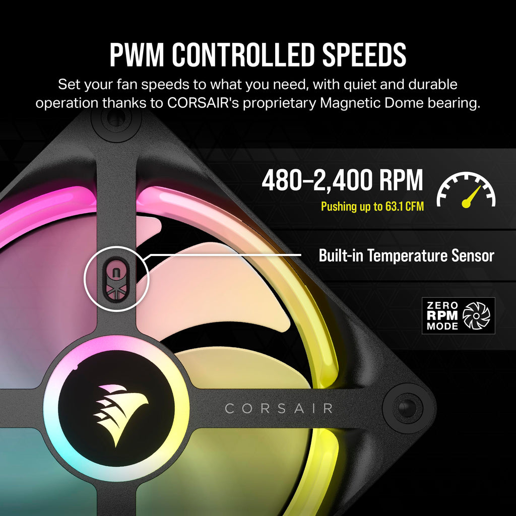 Corsair iCUE LINK QX120 RGB 120mm Magnetic Dome RGB Single Fan - Black