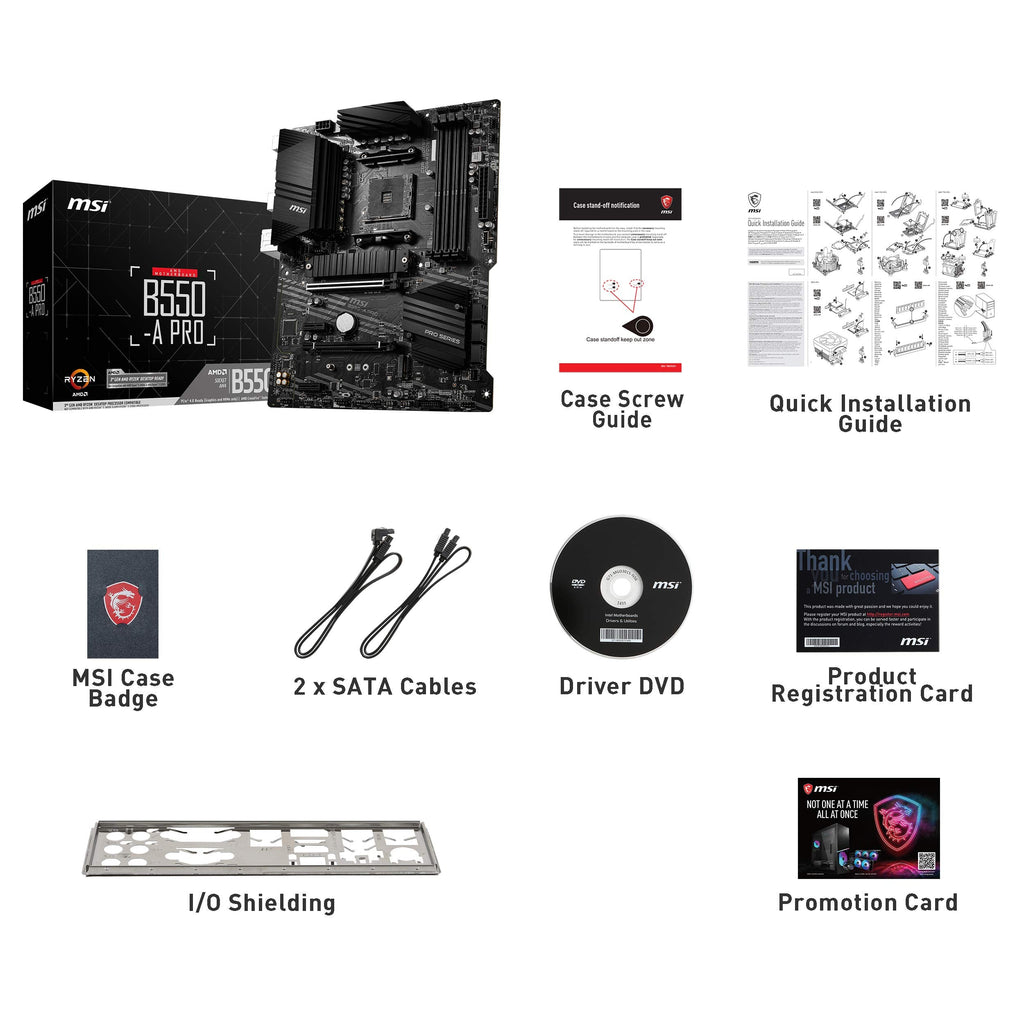 MSI B550-A PRO Motherboard ATX - Supports AMD Ryzen 3rd Gen Processors, AM4, DDR4 Boost (4400MHz/OC), 1 x PCIe 4.0/3.0 x16, 1 x PCIe 3.0/3.0 x16, 1 x M.2 Gen4 x4, 1 x M.2 Gen3 x4, HDMI, Gigabit LAN