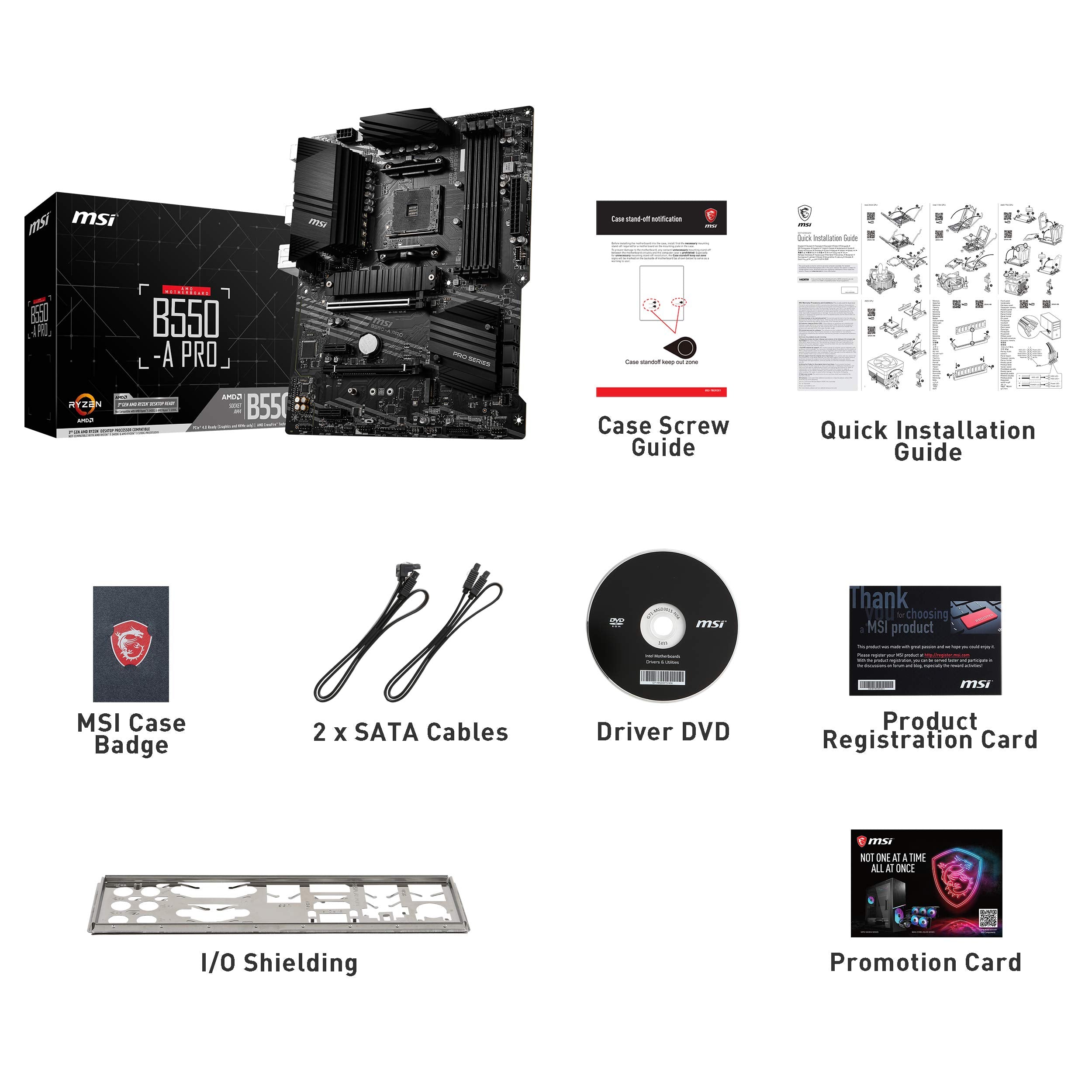 MSI B550-A PRO Motherboard ATX - Supports AMD Ryzen 3rd Gen Processors, AM4, DDR4 Boost (4400MHz/OC), 1 x PCIe 4.0/3.0 x16, 1 x PCIe 3.0/3.0 x16, 1 x M.2 Gen4 x4, 1 x M.2 Gen3 x4, HDMI, Gigabit LAN