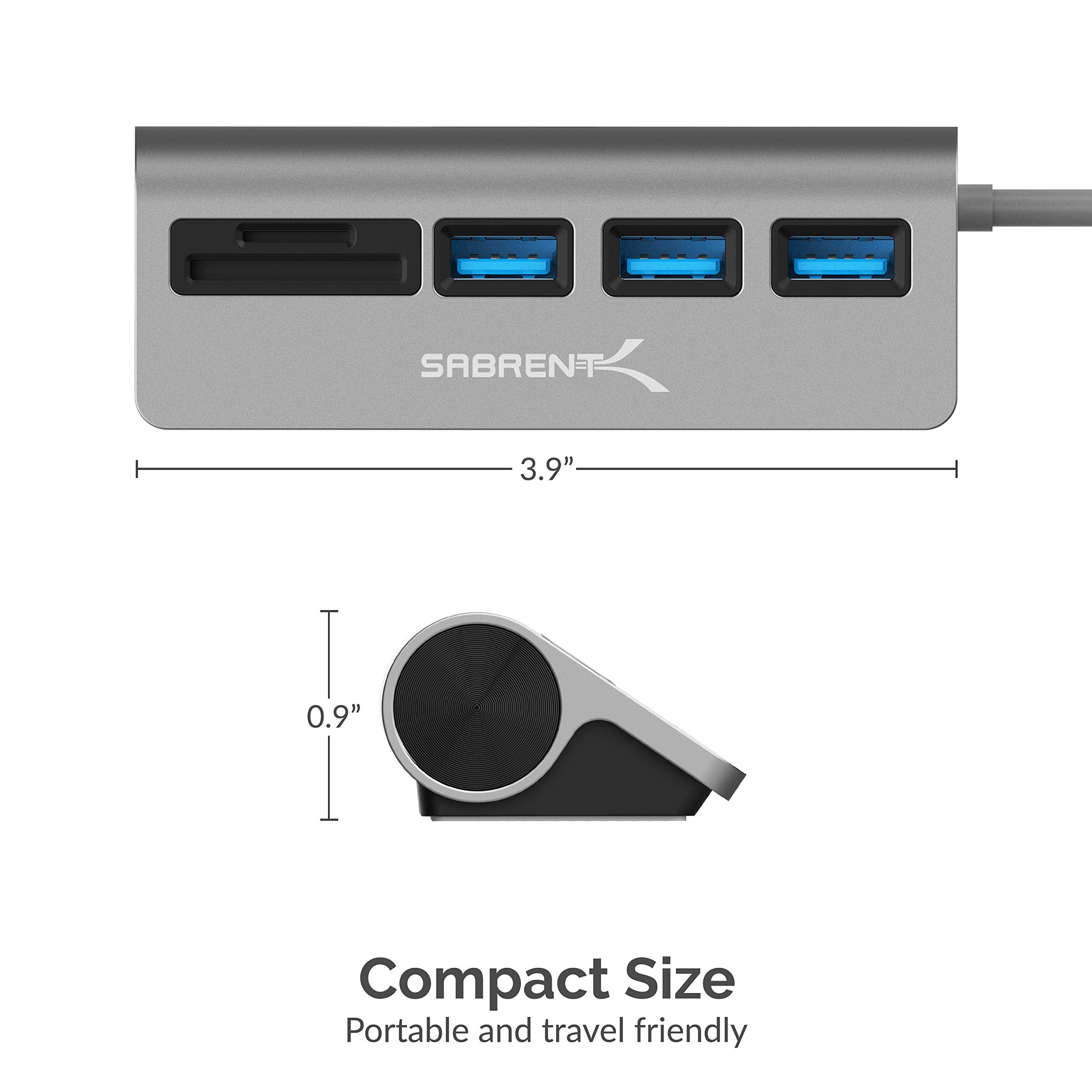 SABRENT USB Hub with SD Card Reader and microSD Reader, Office Desk Designe, Compact, Universal Compatibility (HB-U3CR)