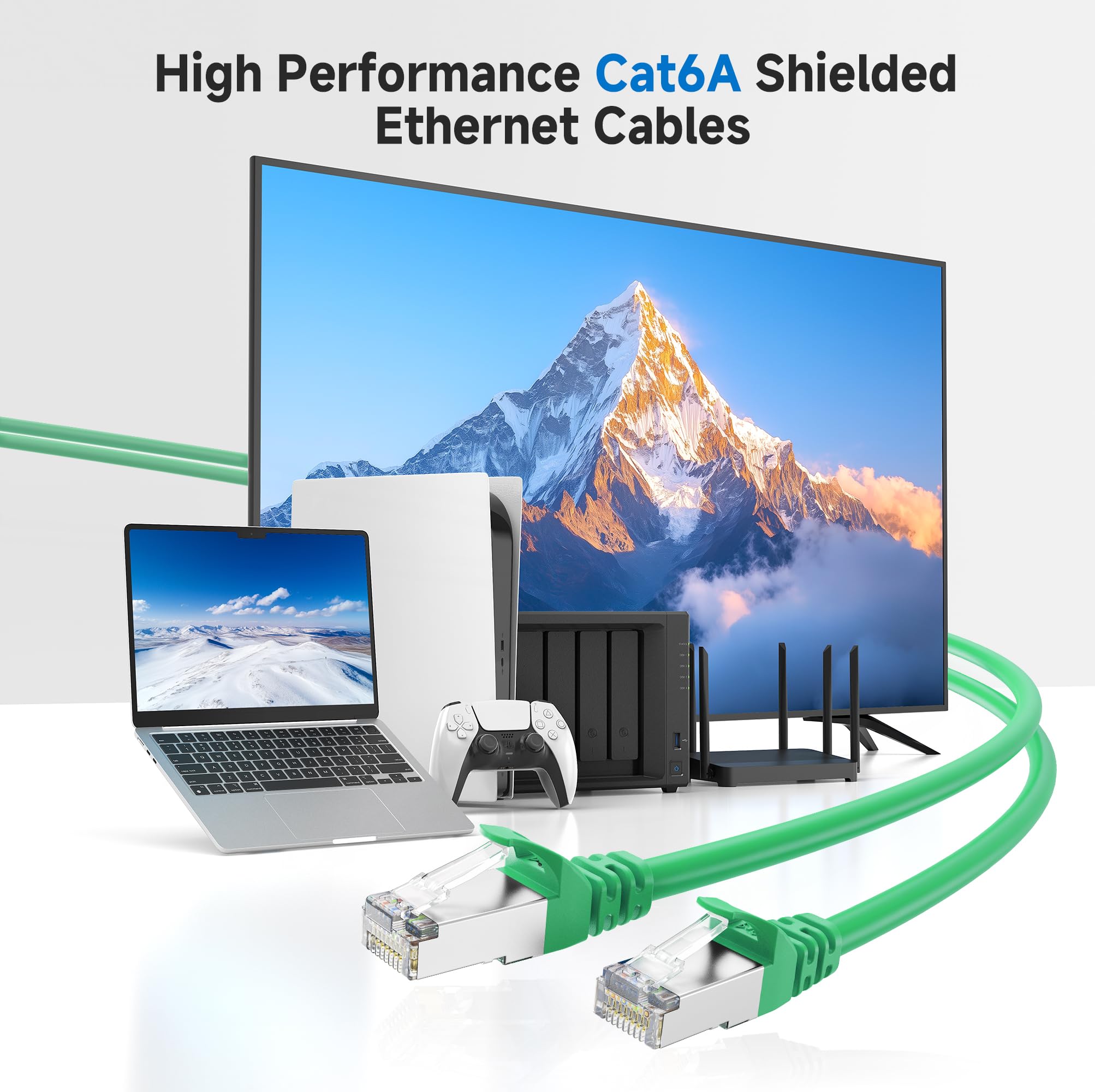 Cable Matters 10Gbps Snagless Short Shielded Cat 6A Ethernet Cable - 1ft, Cat 6A Cable, Cat6A Cord, Ethernet Cord, Green