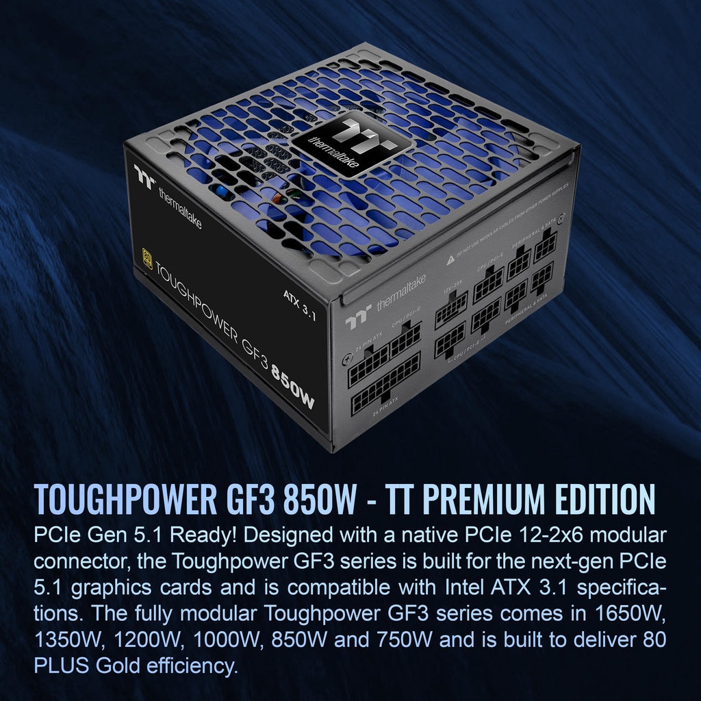 Thermaltake Toughpower GF3 850W 80+ Gold Full Modular SLI/Crossfire Ready ATX 3.0 Standard Power Supply, PCIe Gen.5 12VHPWR Connector Included, PS-TPD-0850FNFAGU-4, Black (9B17-153-438)
