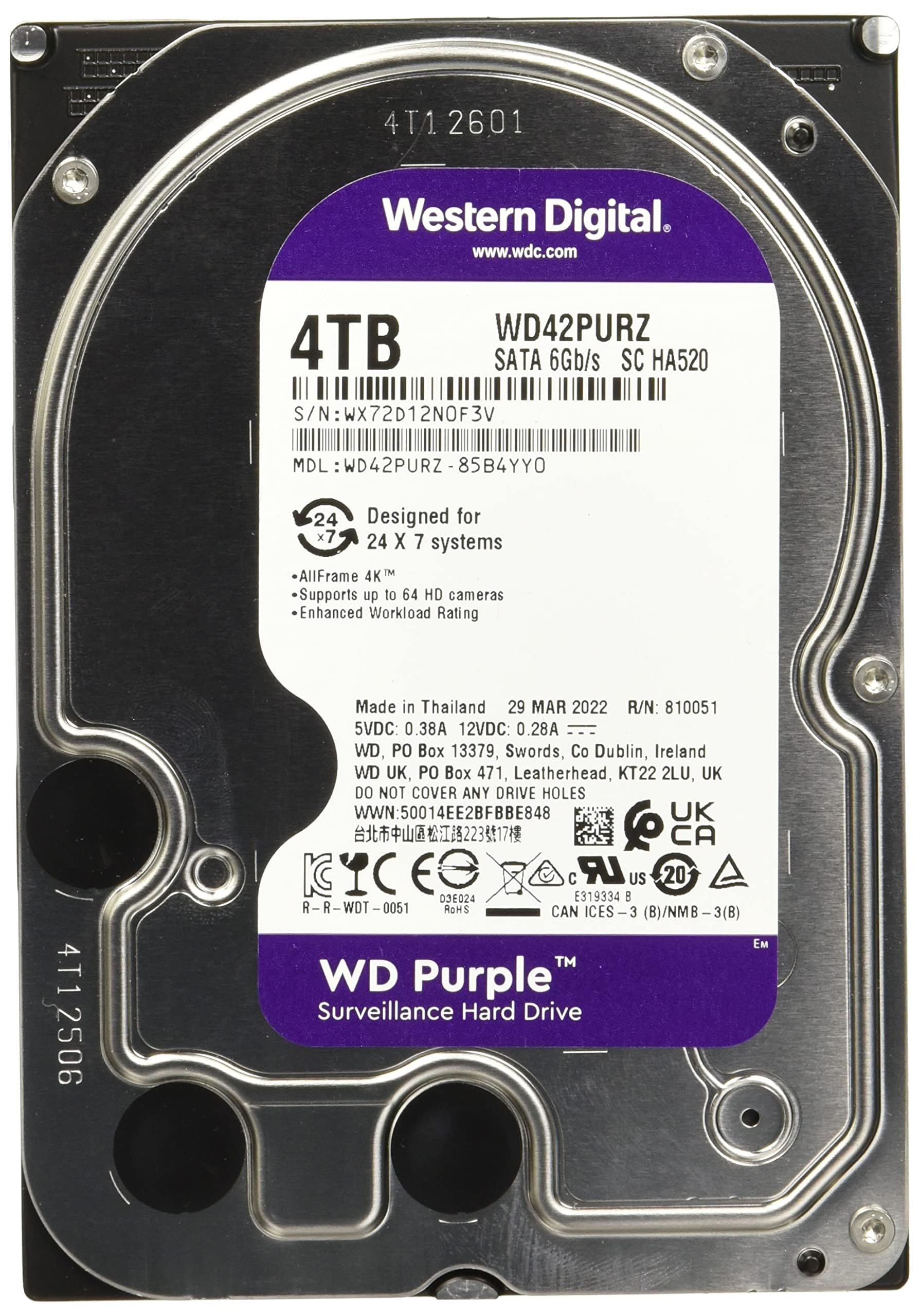 WD PURPLE 4000GB 256MB 3.5IN SATA 6GB/S 5400 RPM
