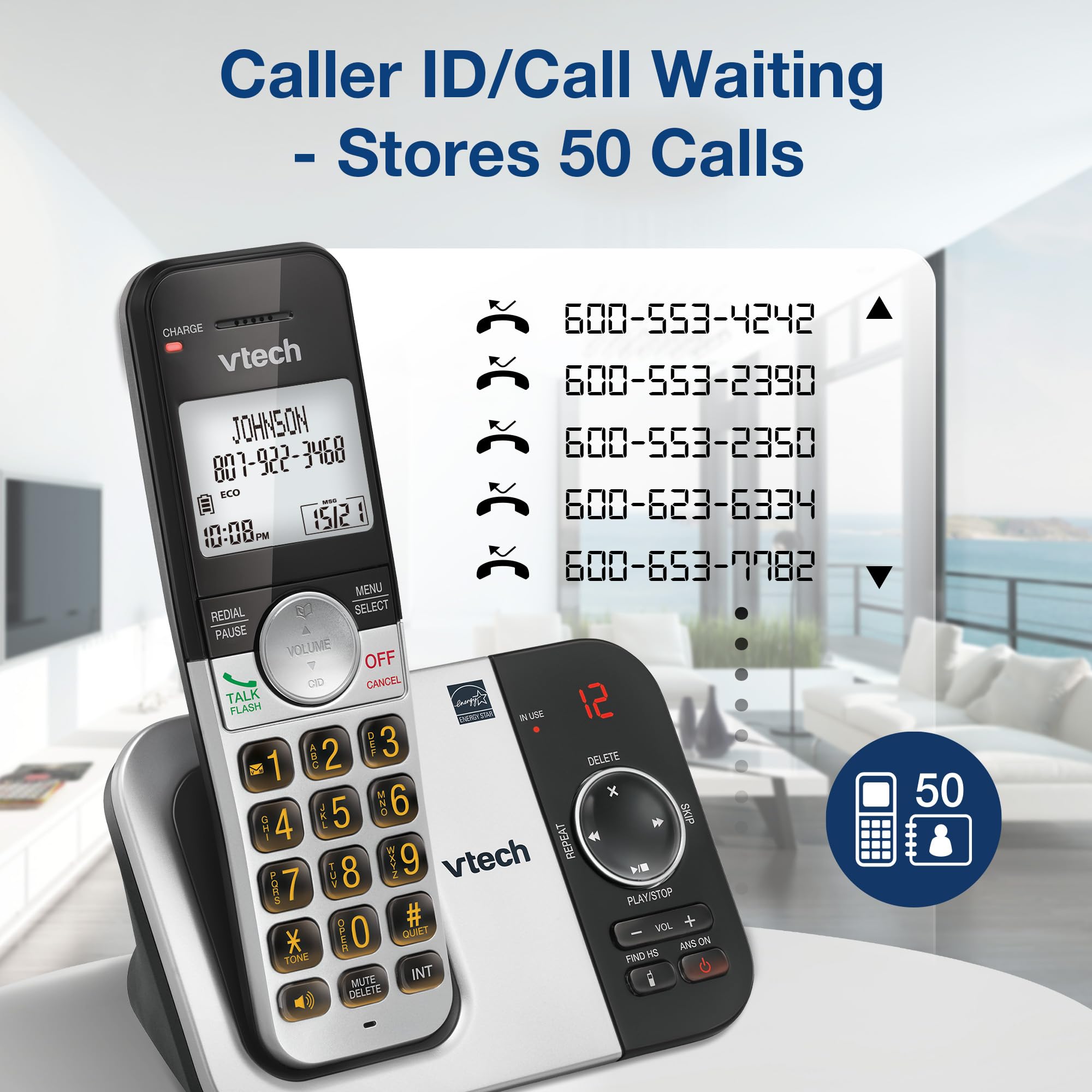 VTech Cordless Phone with 3 Handsets, Answering Machine, Large Display and Big Buttons, Caller ID, Full Duplex Handsfree Calling, Last 10 Dial, Easy to Use, VG232-3