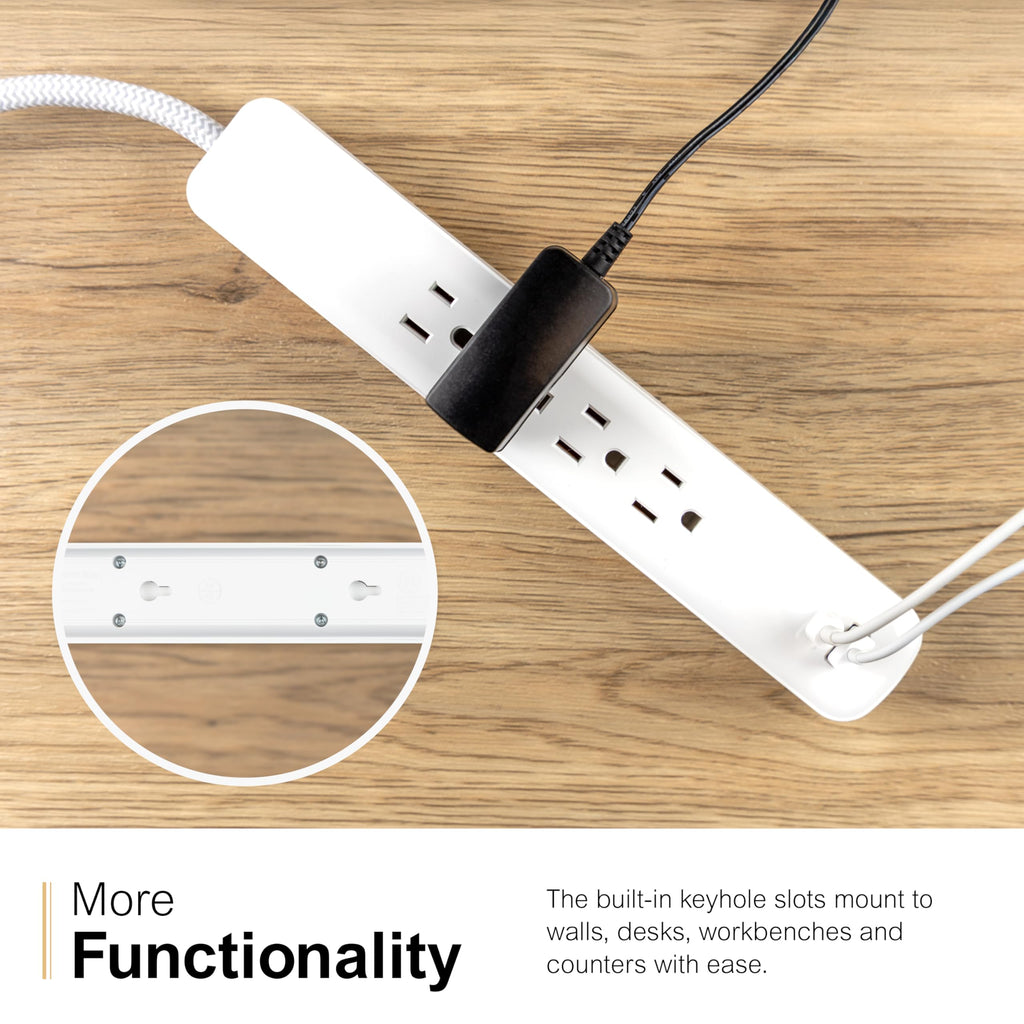GE UltraPro 4 Outlet Surge Protector, USB-C Charging, 3 ft Designer Braided Cord, 1060 Joules, Compatible w/ iPhone 12/11/Pro/Max/Xs/XR/X/8, Samsung Galaxy S21/S10/S9/Plus, Google Pixel, White, 41354