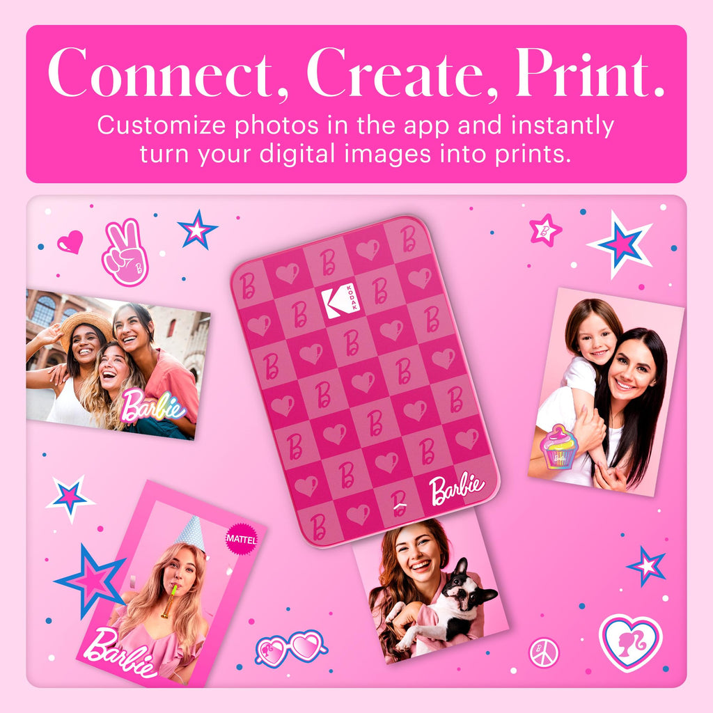 KODAK x Barbie Instant Smartphone Portable Photo Printer, Full Color, Wireless, Zink 2x3” (5.1x7.5 cm) Sticky-Back Photos, Print from iOS & Android Devices with Fun Editing App, Iconic Style