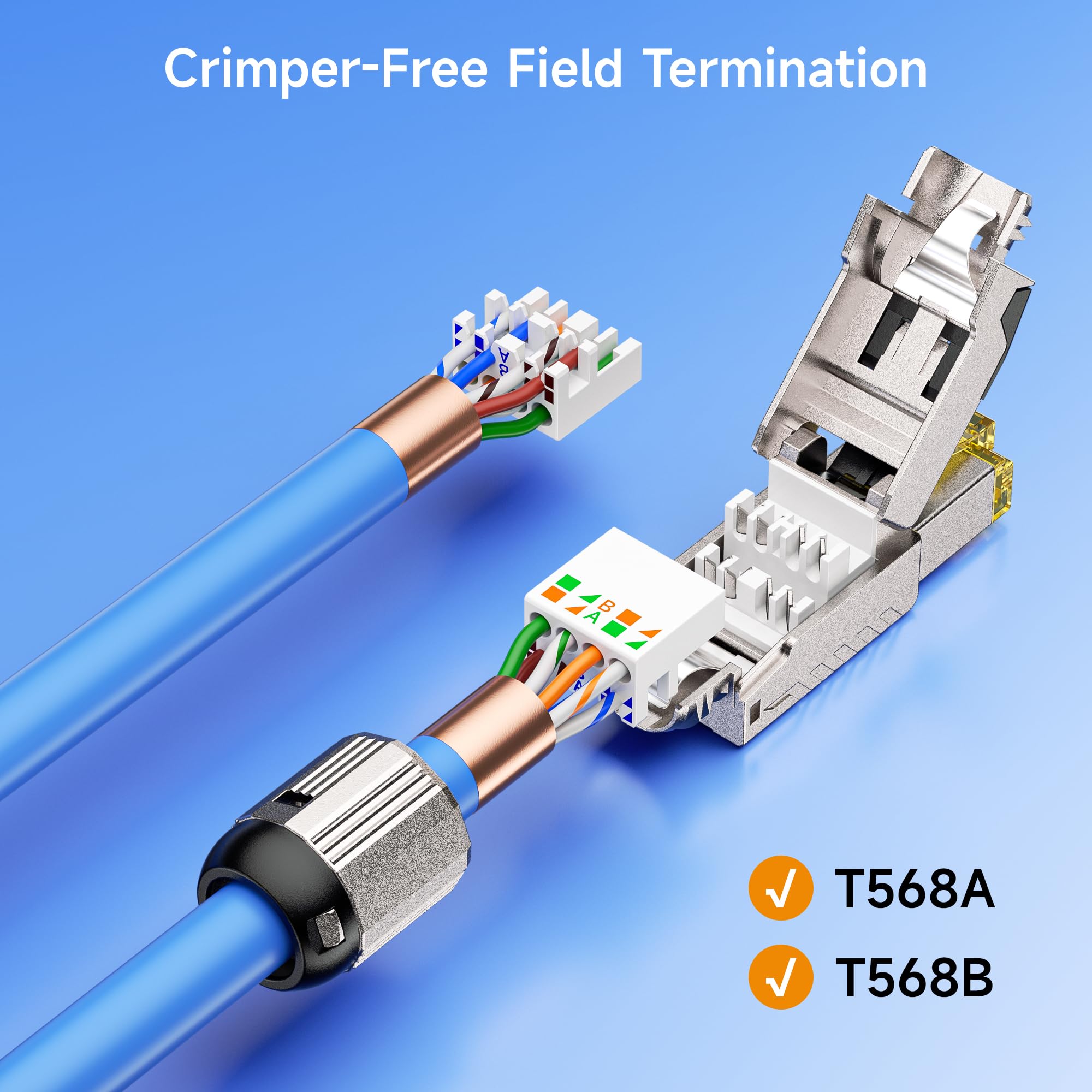 Cable Matters 6-Pack Tool-Free Shielded Cat6a / Cat6 RJ45 Termination Plug Connector, 10Gbps Cat 6 Plug