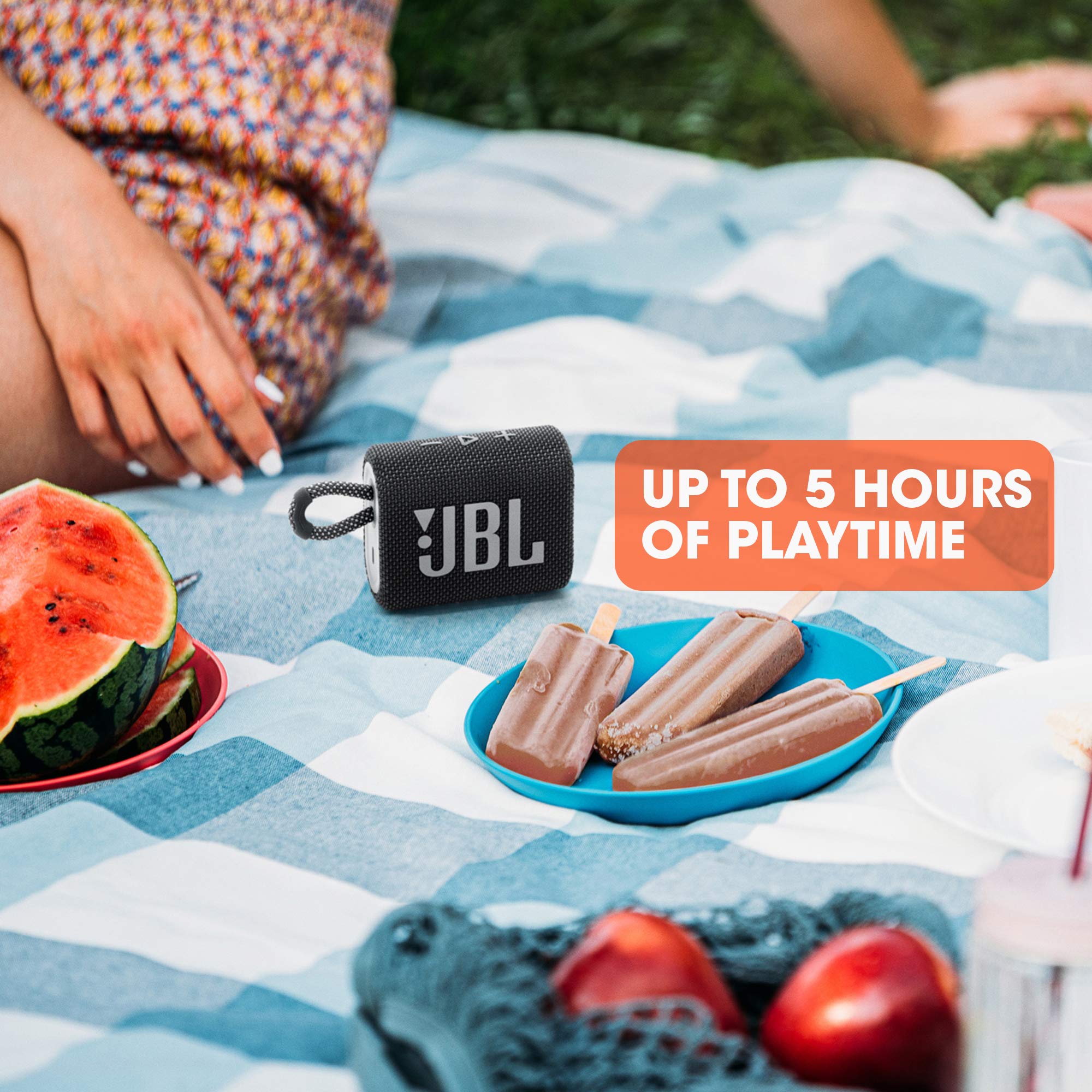JBL GO 3 Small Bluetooth - Waterproof, Portable Speaker for on the Go - Up to 5h Playback Time with Just One Battery Charge - White