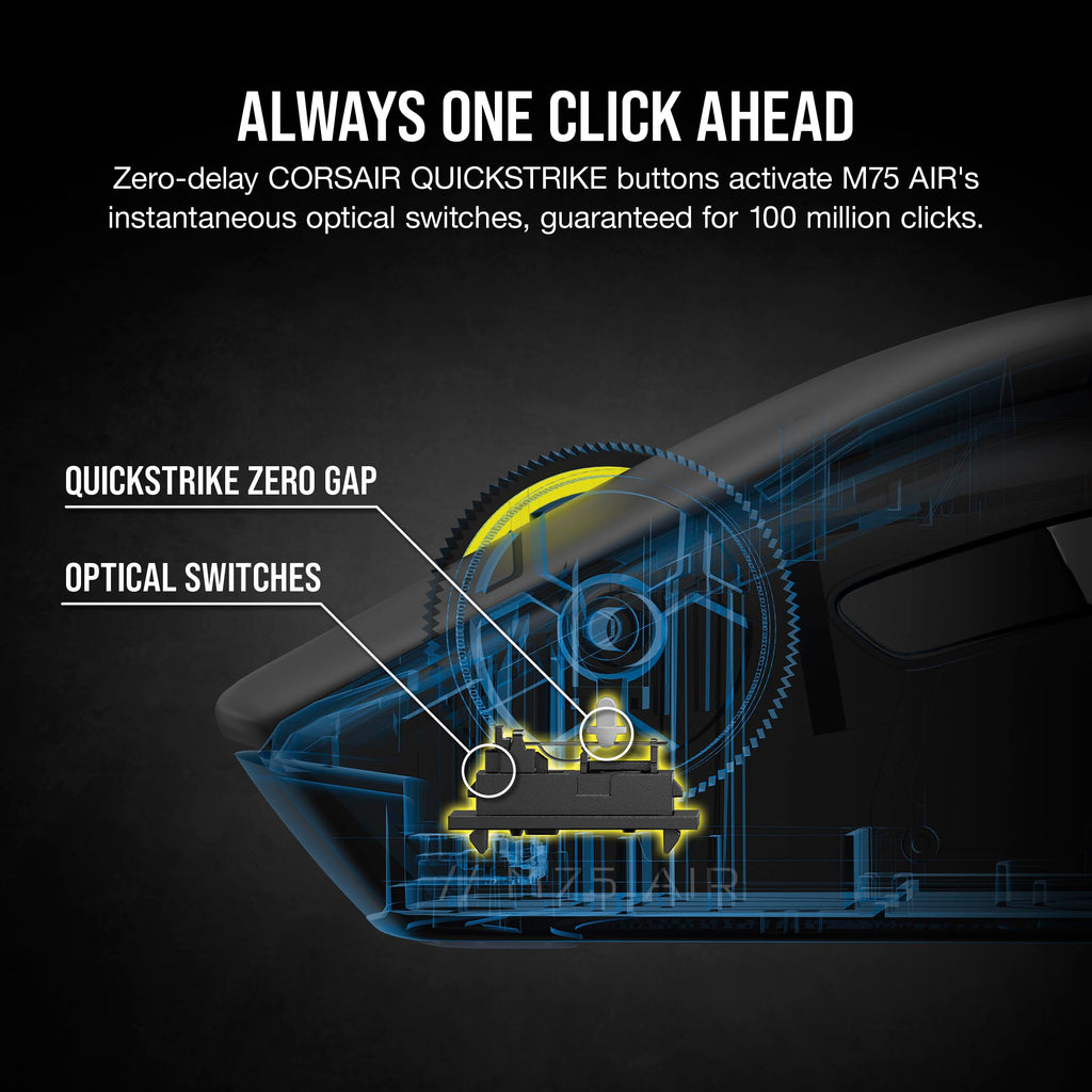 Corsair M75 AIR Wireless Ultra Lightweight Gaming Mouse � 2.4GHz & Bluetooth � 26,000 DPI � Up to 100hrs Battery � iCUE Compatible � Black