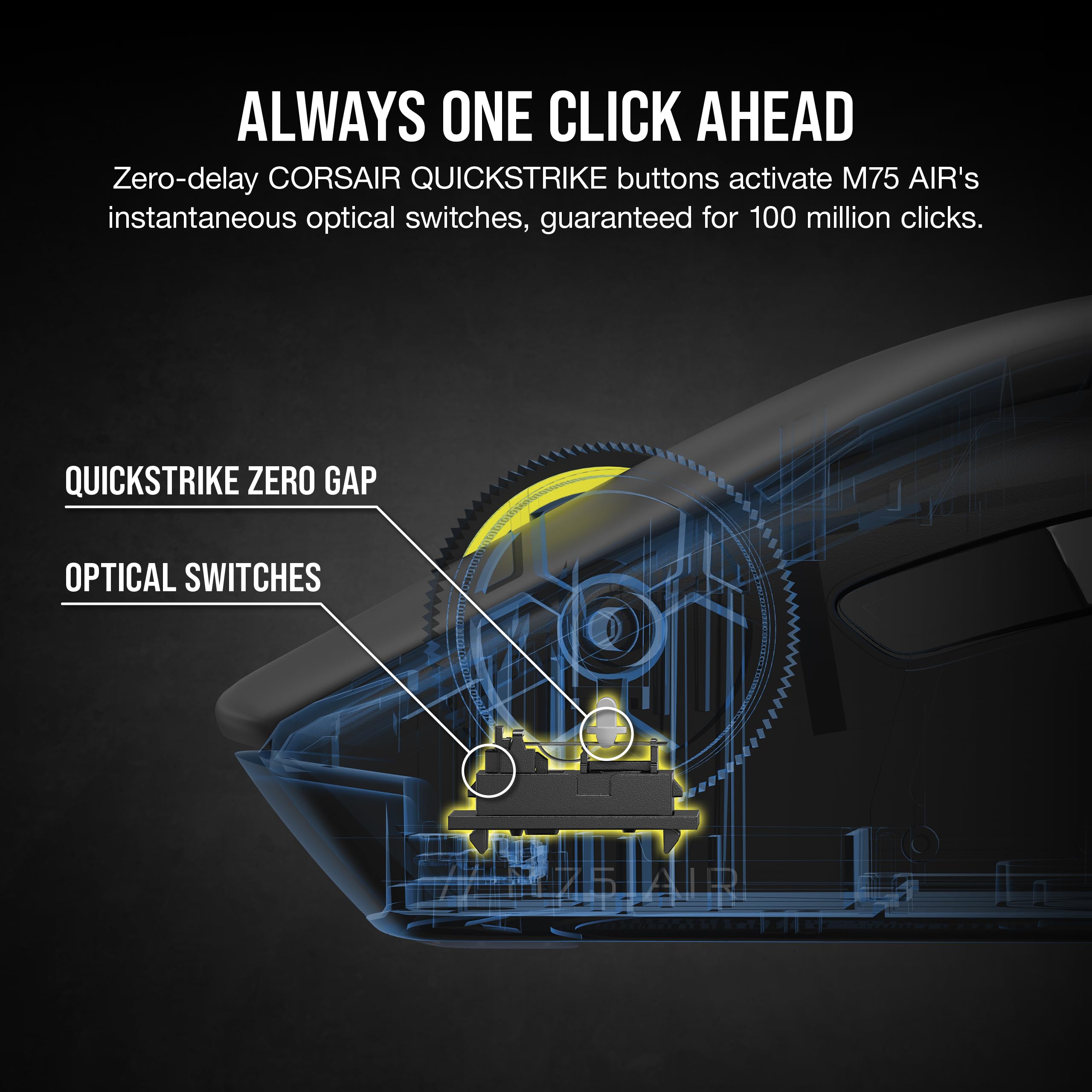 Corsair M75 AIR Wireless Ultra Lightweight Gaming Mouse � 2.4GHz & Bluetooth � 26,000 DPI � Up to 100hrs Battery � iCUE Compatible � Black