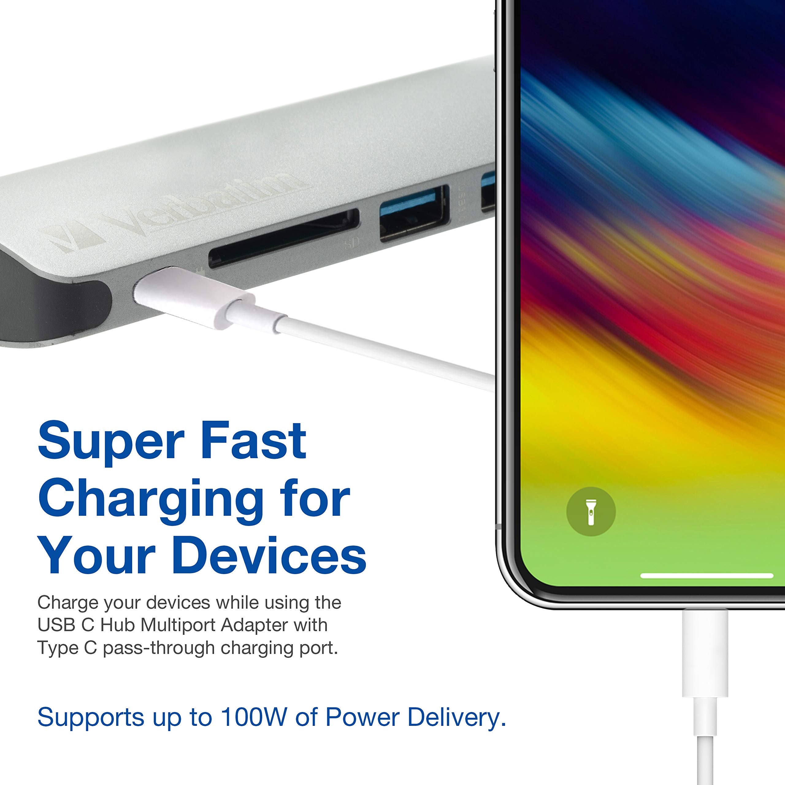 Verbatim 6-in-1 USB C Hub w/Dongle - USB Hub for Laptop w/ 2 USB 3.0, SD Card Reader, 4K HDMI, Ethernet, Compact & Portable USB-C Hub