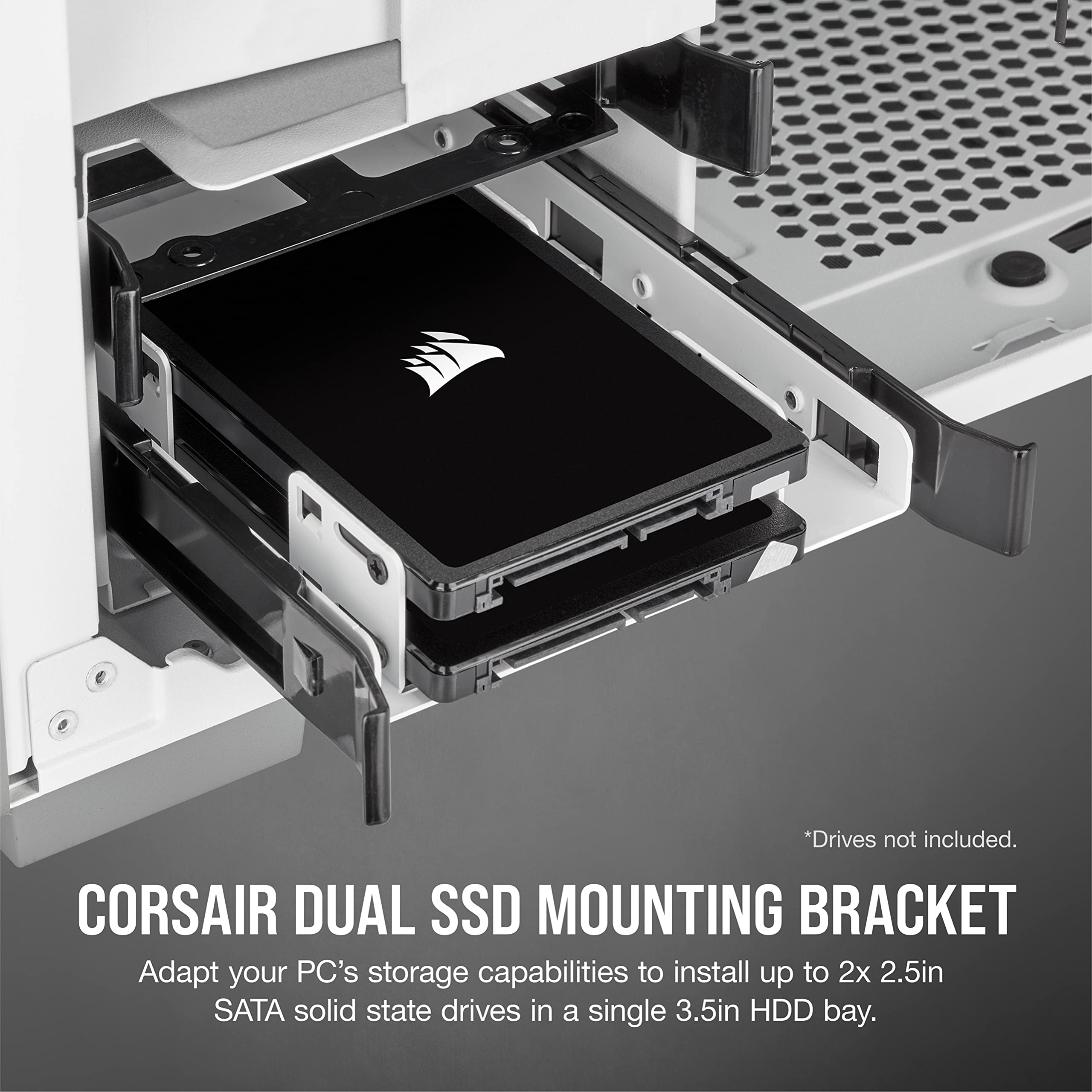Corsair Dual SSD Mounting Bracket (3.5” Internal Drive Bay to 2.5", Easy Installation) White