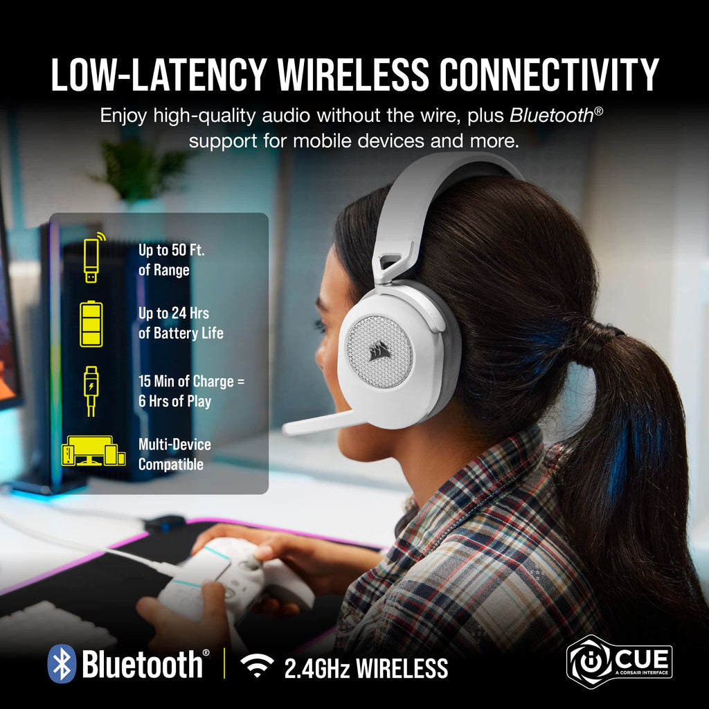 Corsair HS65 Wireless Multiplatform Bluetooth Gaming Headset - Dolby 7.1 Surround Sound - Omnidirectional Microphone - iCUE - PC, Mac, PS5, PS4, Nintendo Switch, Mobile - White