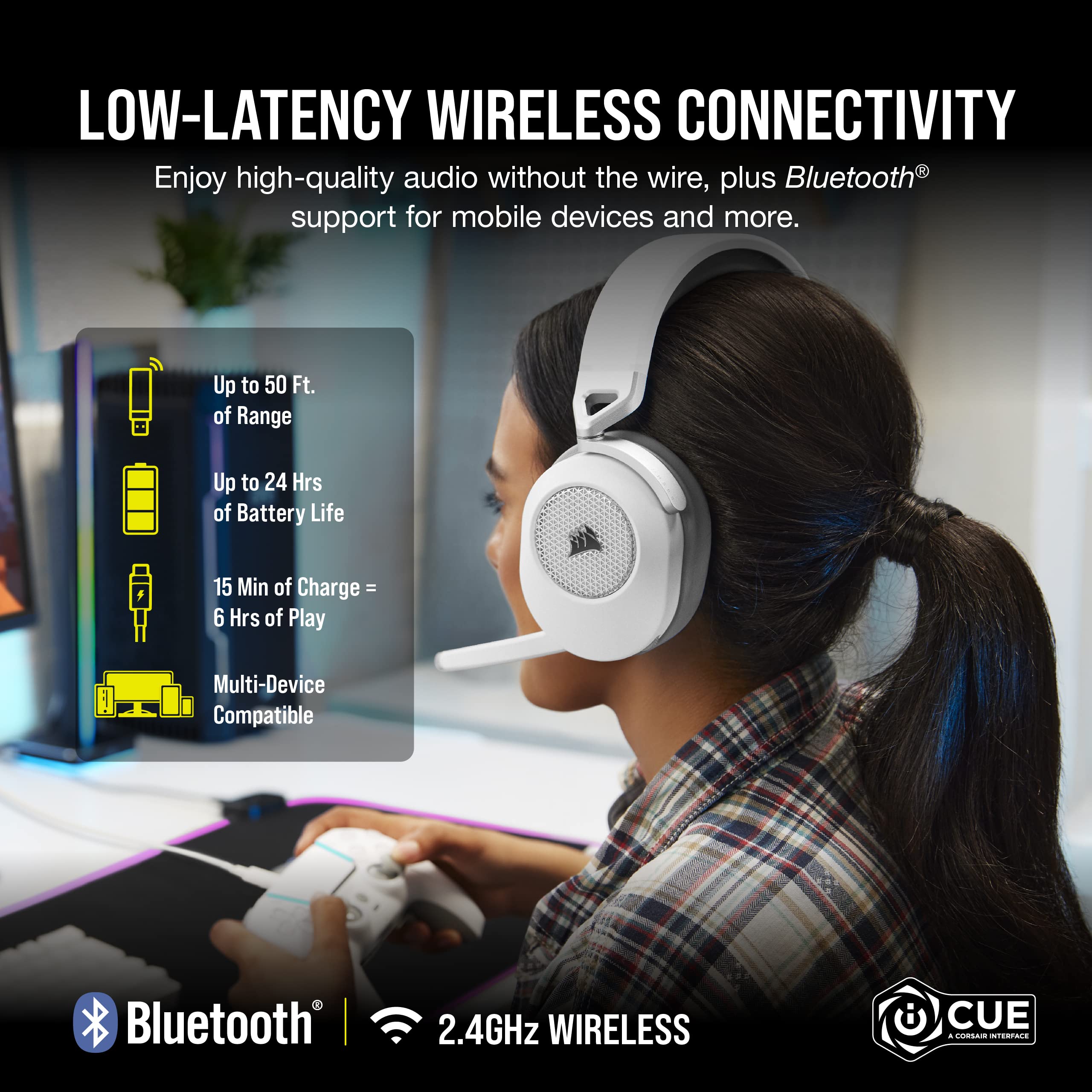 Corsair HS65 Wireless Multiplatform Bluetooth Gaming Headset - Dolby 7.1 Surround Sound - Omnidirectional Microphone - iCUE - PC, Mac, PS5, PS4, Nintendo Switch, Mobile - White