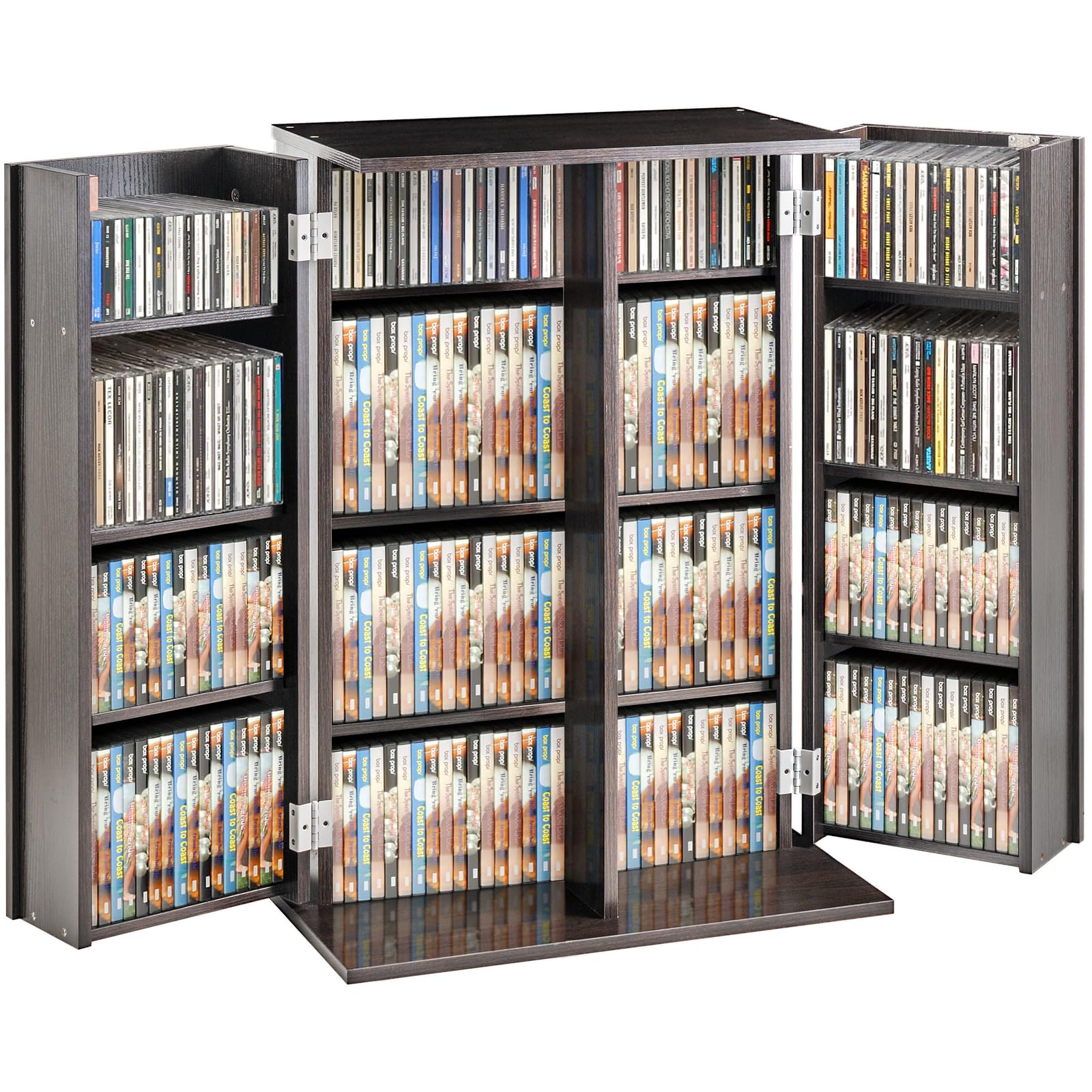 VEVOR Media Storage Cabinet, DVD Cabinet with Doors and Shelves, CD Storage Holds up to 576 CDs, Adjustable DVD Shelf, Protects & Organizes Music, Movie, Video Games or Collections-Espresso