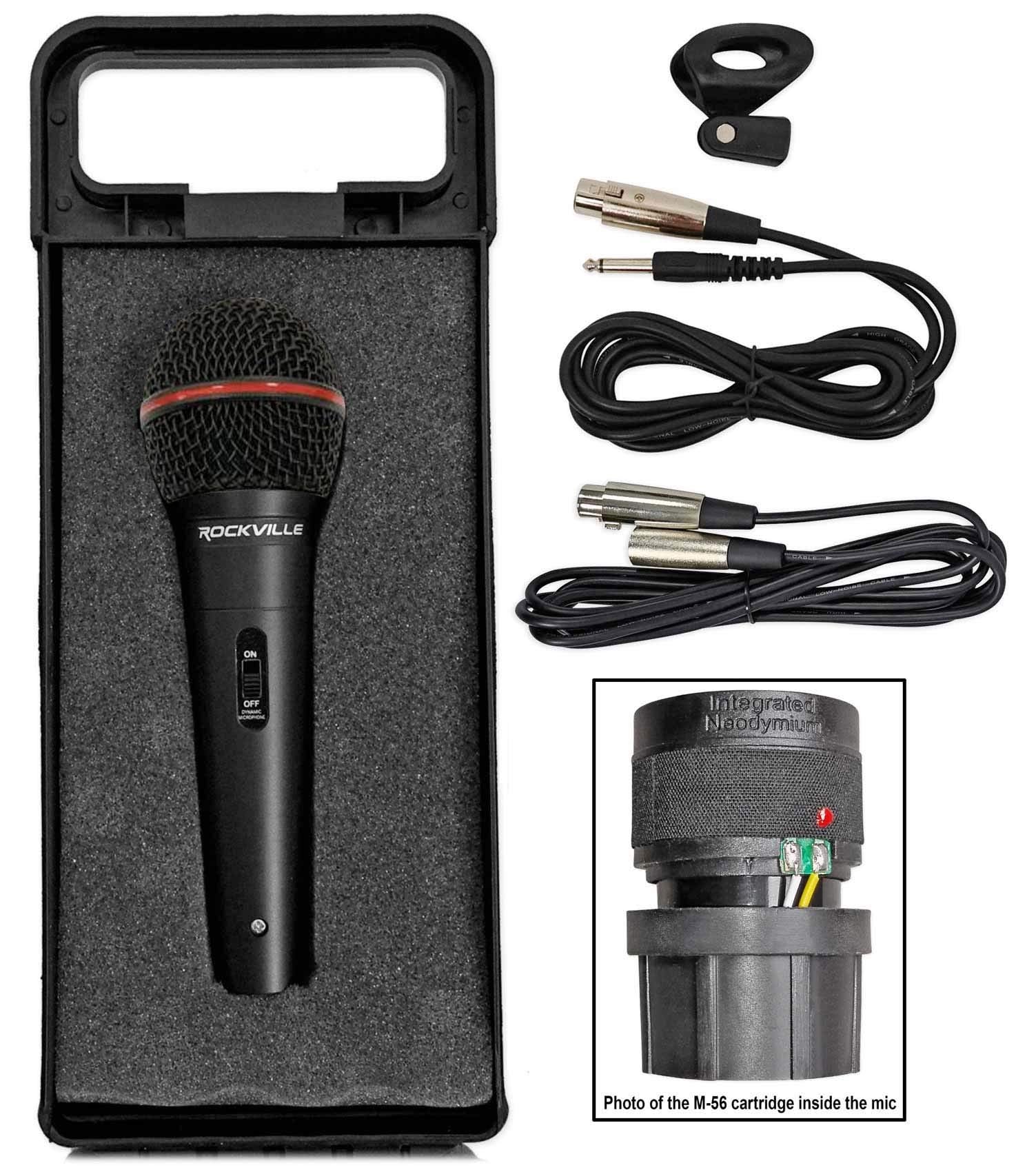 Rockville RMIC-SR Dynamic Handheld Microphone, 600 Ohms +/-30%, 72dB Sensitivity, M-56 Cartridge, Metal Body, OFC Copper Cables & Case, for DJ, Vocal, Karaoke