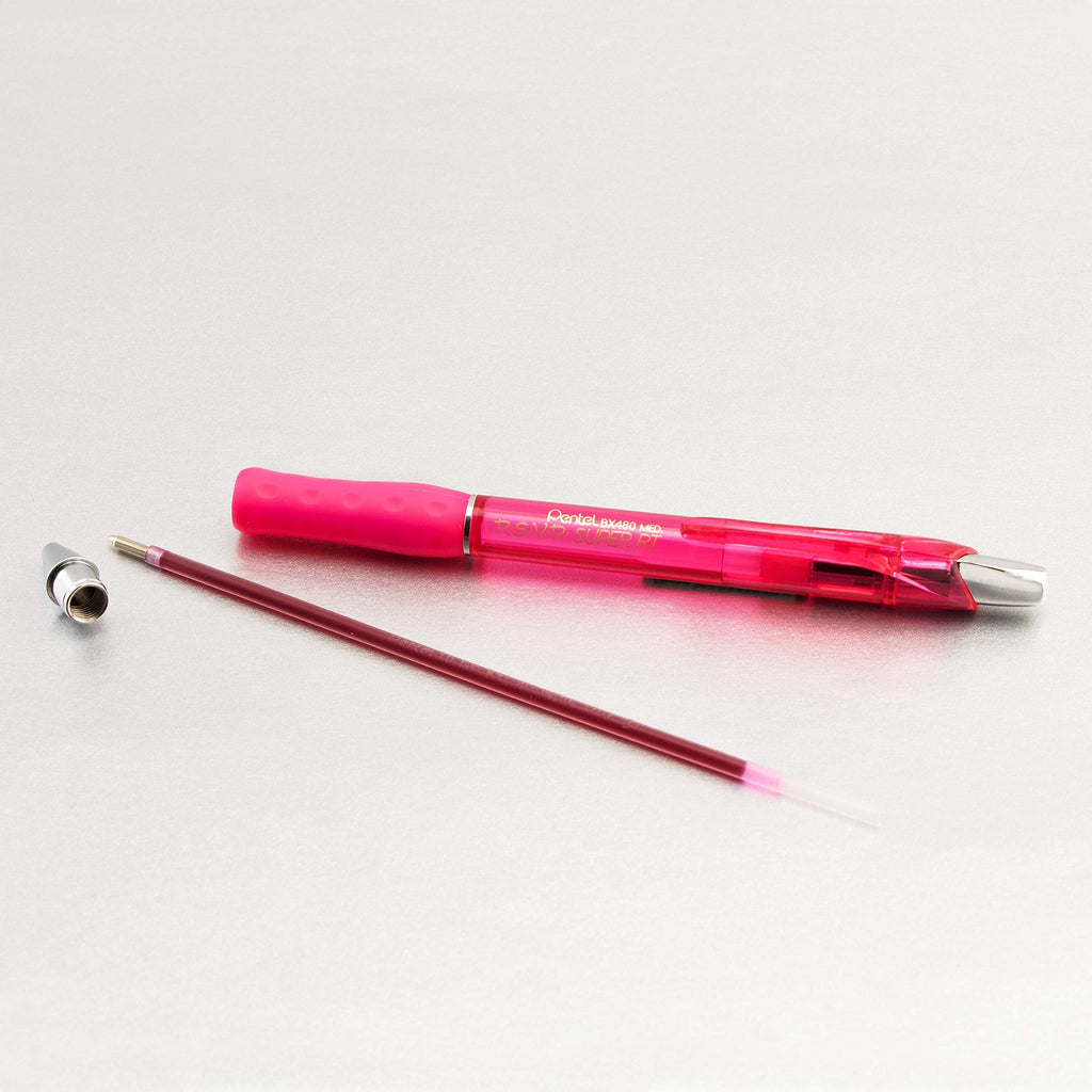Pentel RSVP Super RT Ballpoint Pen, (1.0mm) Medium Line, Pink Ink, Box of 12 Pens (BX480-P)
