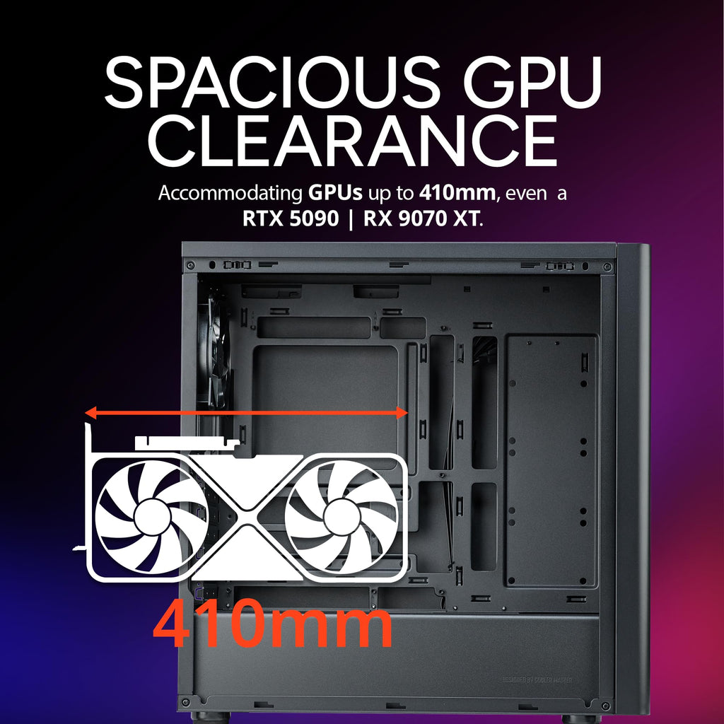 Cooler Master Elite 502 Lite ATX High Airflow Minimalist PC Case, 410mm GPU Max, Compatible RTX 5090|RX 7090 XT, 360mm AIO Max, Type C, Tempered Glass, 120mm PWM Fan, Intakes Grill