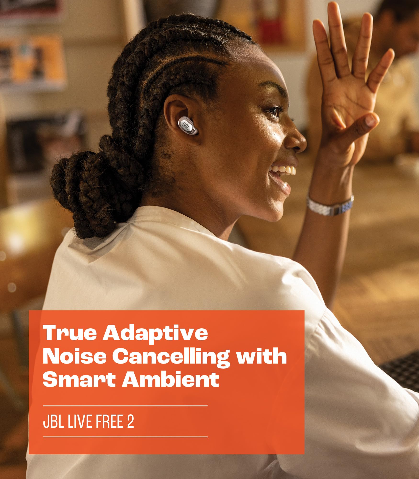 L Live Free 2: 35 Hours Playtime, True Adaptive Noise Cancellation, Intelligent Ambient and Beamforming Microphones (Blue) - Small
