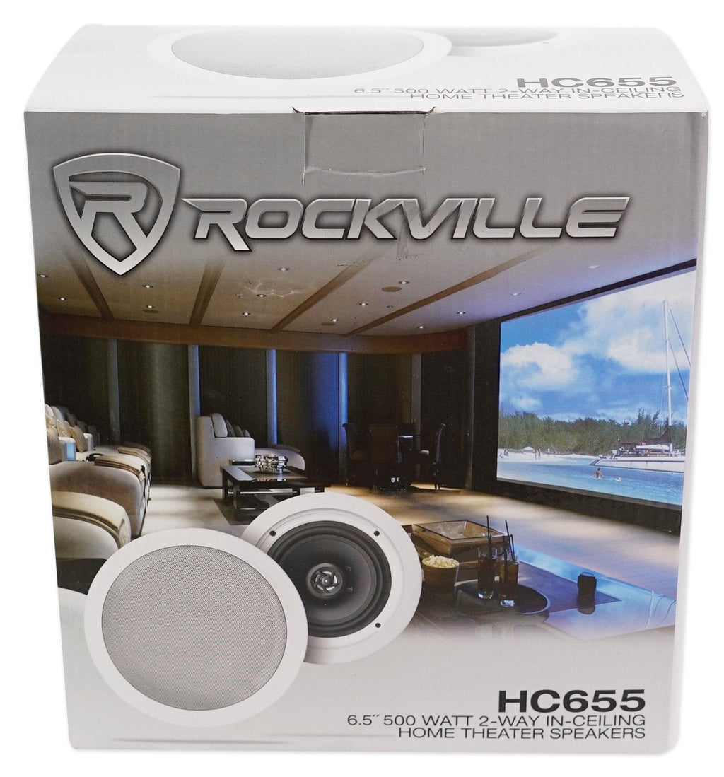 Pair Rockville HC655 6.5" 500 Watt in-Ceiling Home Theater Speakers 8 Ohm