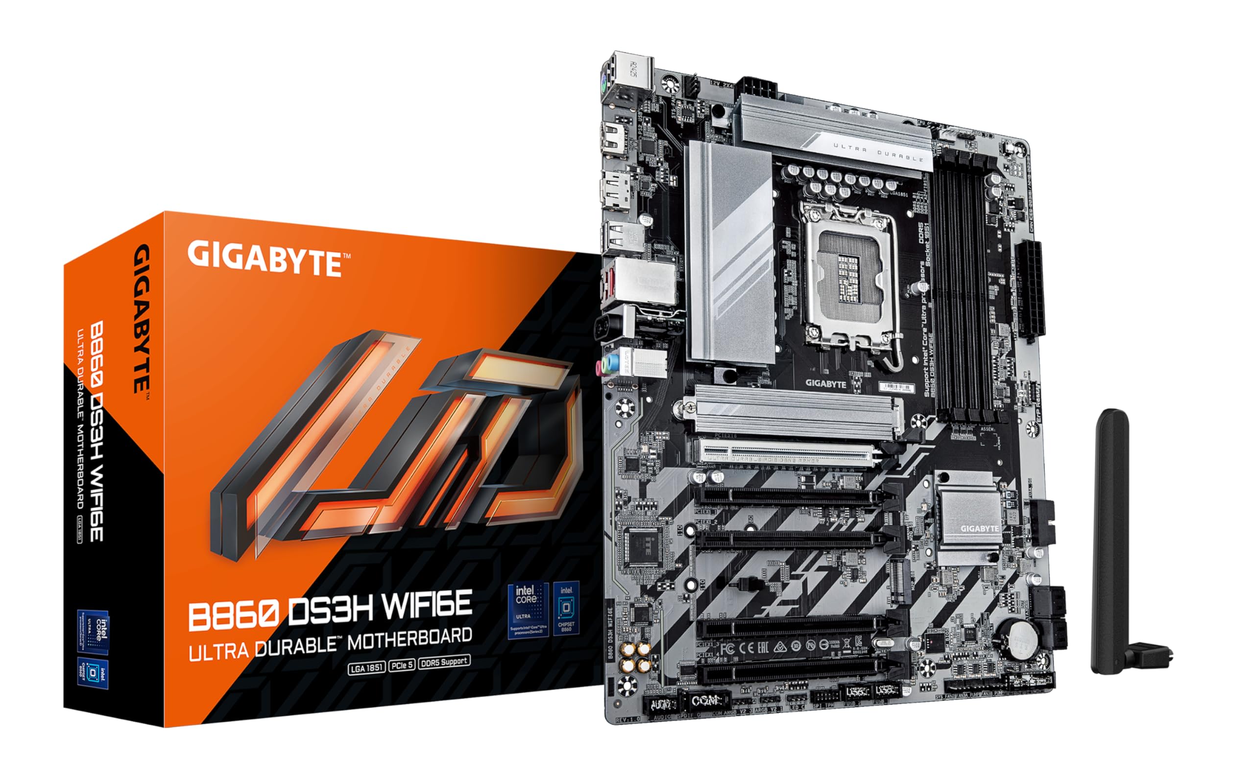 GIGABYTE B860 DS3H WIFI6E Motherboard - Intel Core Ultra Series CPUs, 8+1+2+2 Phases VRM, up to 9066MHz DDR5, 1xPCIe 5.0 + 1xPCIe 4.0 M.2, 2.5GbE LAN, WiFi 6E, USB 3.2 Gen 2x2