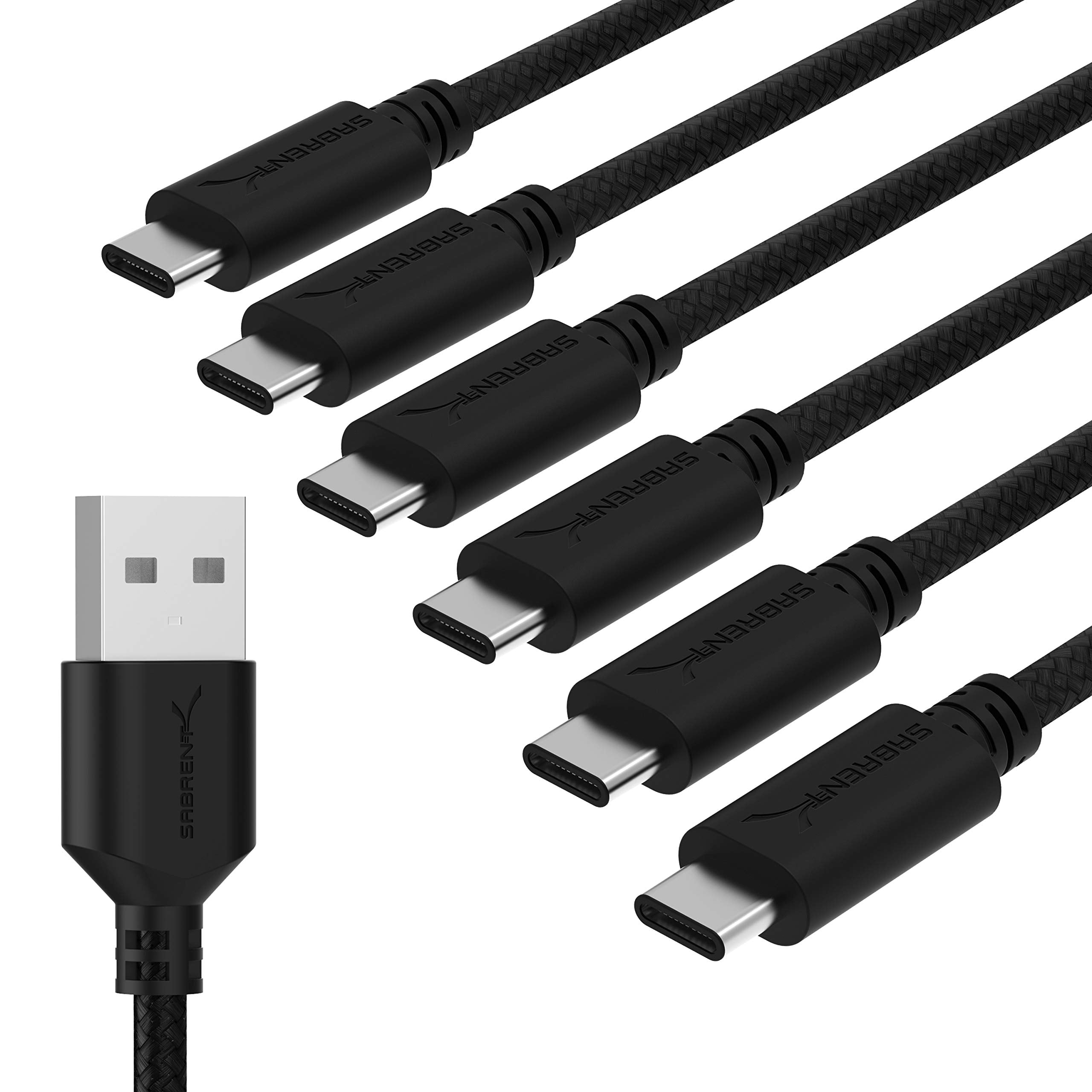 SABRENT 6-Pack USB C Ultra Fast Nylon Braided Charging Cable, 5Gbps High Speed USB Type C Data Transfer, Universal Compatibility - 1.80M - Value Pack - (CB- C6X6)