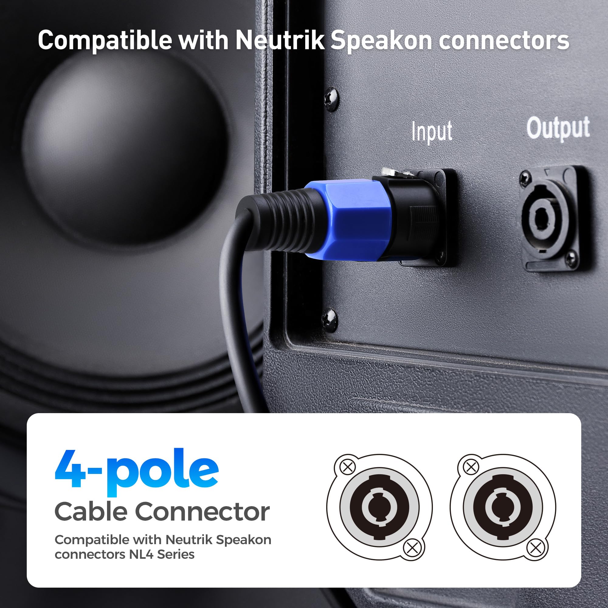 Cable Matters 4-Pack, 4-Pole Speaker Cable Connector - Max OD 8.5mm/0.33 inches, Compatible with Neutrik Speakon Connector NL4FC, NL4FX, NL4 Series