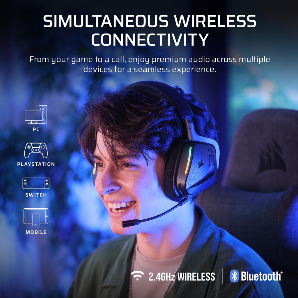 Corsair Void V2 MAX Wireless Bluetooth Gaming Headset - 2.4GHz, Dolby Atmos, Sonarworks SoundID, Up to 70 Hours Battery, Quick Charge, Clear Microphone - PC, PS5, PS4, Switch, Mobile - Carbon