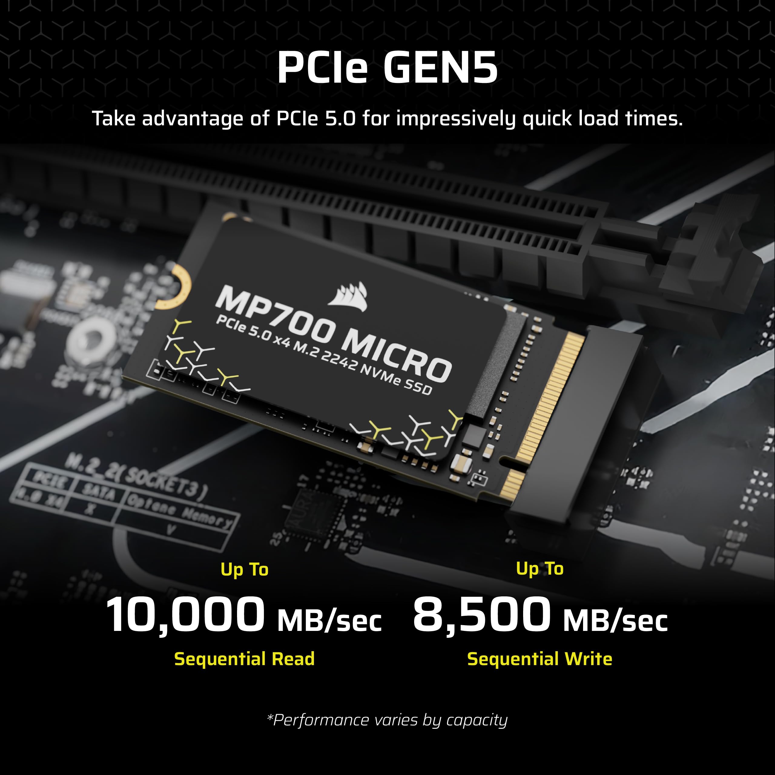 Corsair MP700 MICRO 4TB PCIe 5.0 NVMe M.2 2242 SSD – Up to 9,400 MB/s Read, 8,100 MB/s Write – Gen5 Speed for Laptops & Mini PCs – Black