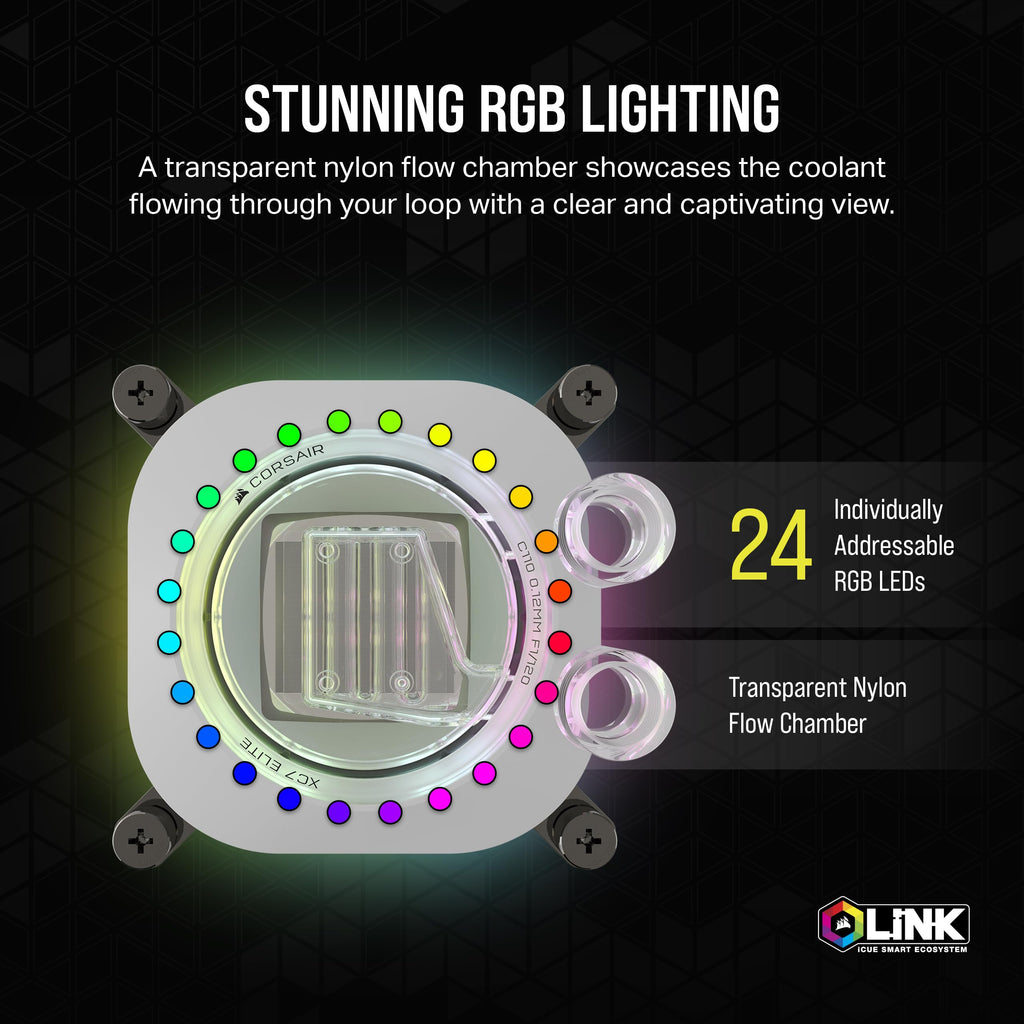 Corsair iCUE LINK XC7 RGB ELITE CPU Water Block - Transparent Flow Chamber - 24 RGB LEDs - Fits Intel® LGA 1700, AMD® AM5 and older - White