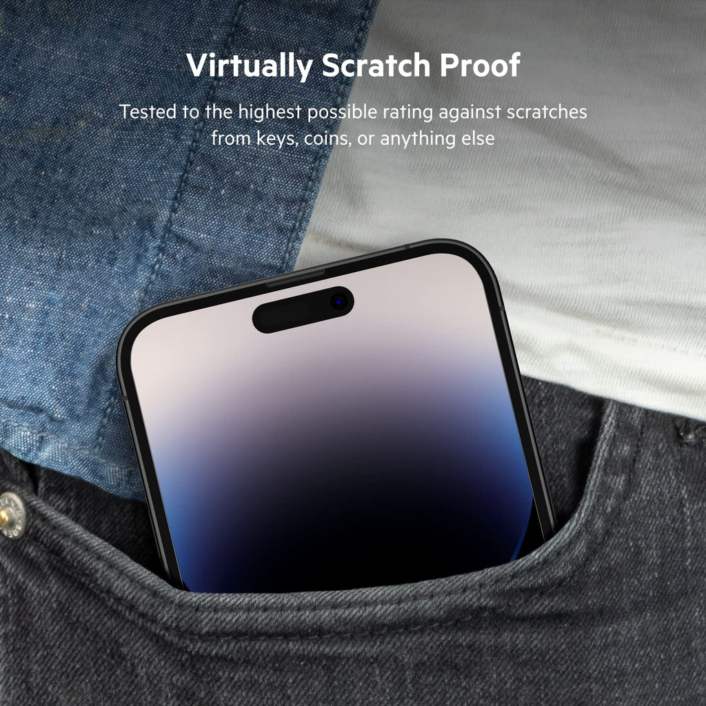 Belkin TemperedGlass iPhone 14 Pro Max Screen Protector, AntiMicrobial-Treated, Easy Bubble Free Application with Included Installation Guide Tray, 9H Hardness Tested