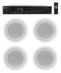 Rockville Commercial Audio Bundle: (4) CCL5T White 5" 70V Ceiling Speakers, Multi-Tap, Flush Mount with RCS80-1 60-Watt 70V Amplifier/Bluetooth Receiver for Restaurant or Office, 5-Items