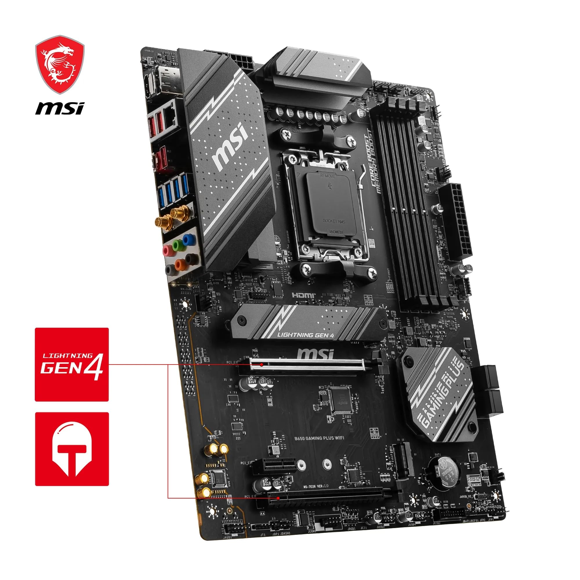 MSI B650 GAMING PLUS WIFI Motherboard, ATX - Supports AMD Ryzen 9000/8000 / 7000 Series Processors, AM5-14+2 Duet Rail VRM, DDR5 Memory Boost 6400+MHz/OC, 2 x PCIe 4.0 x16, 2 x M.2 Gen4, Wi-Fi 6E