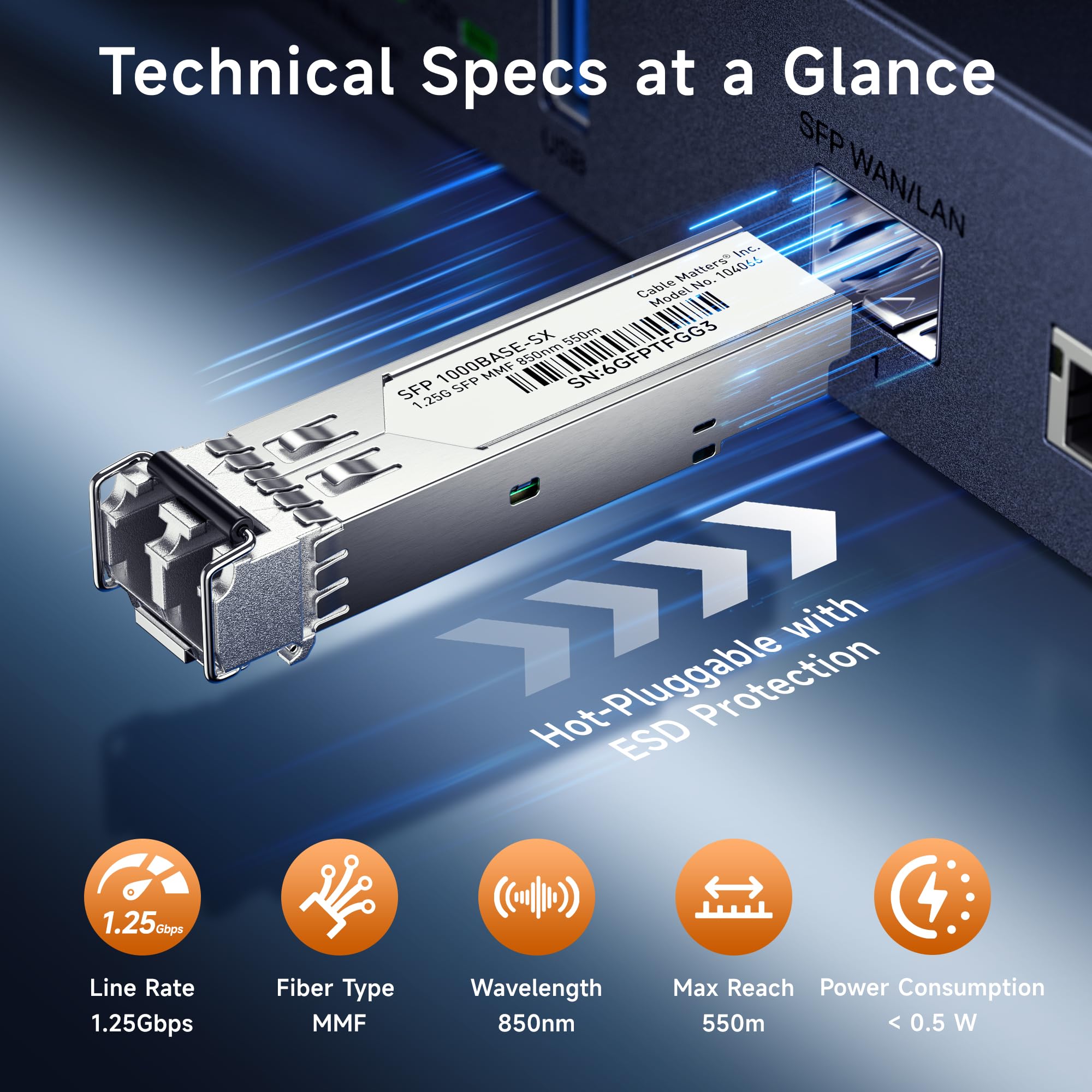 Cable Matters 2-Pack 1000BASE-SX SFP to LC Multi Mode 1G Fiber Transceiver Modular for Cisco, Ubiquiti, TP-Link, Huawei, Mikrotik, Netgear, and Supermicro Equipment