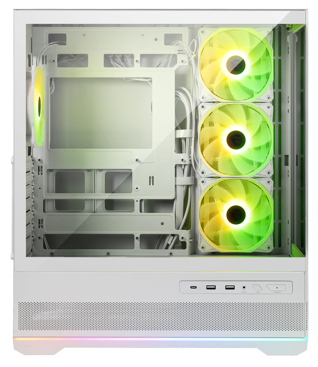 MSI MAG PANO 110R PZ White - Mid-Tower Gaming PC Case - Tempered Glass Side Panel - 3 x 120mm ARGB Fans - Liquid Cooling Support up to 360mm Radiator - Mesh Panel for Optimized Airflow