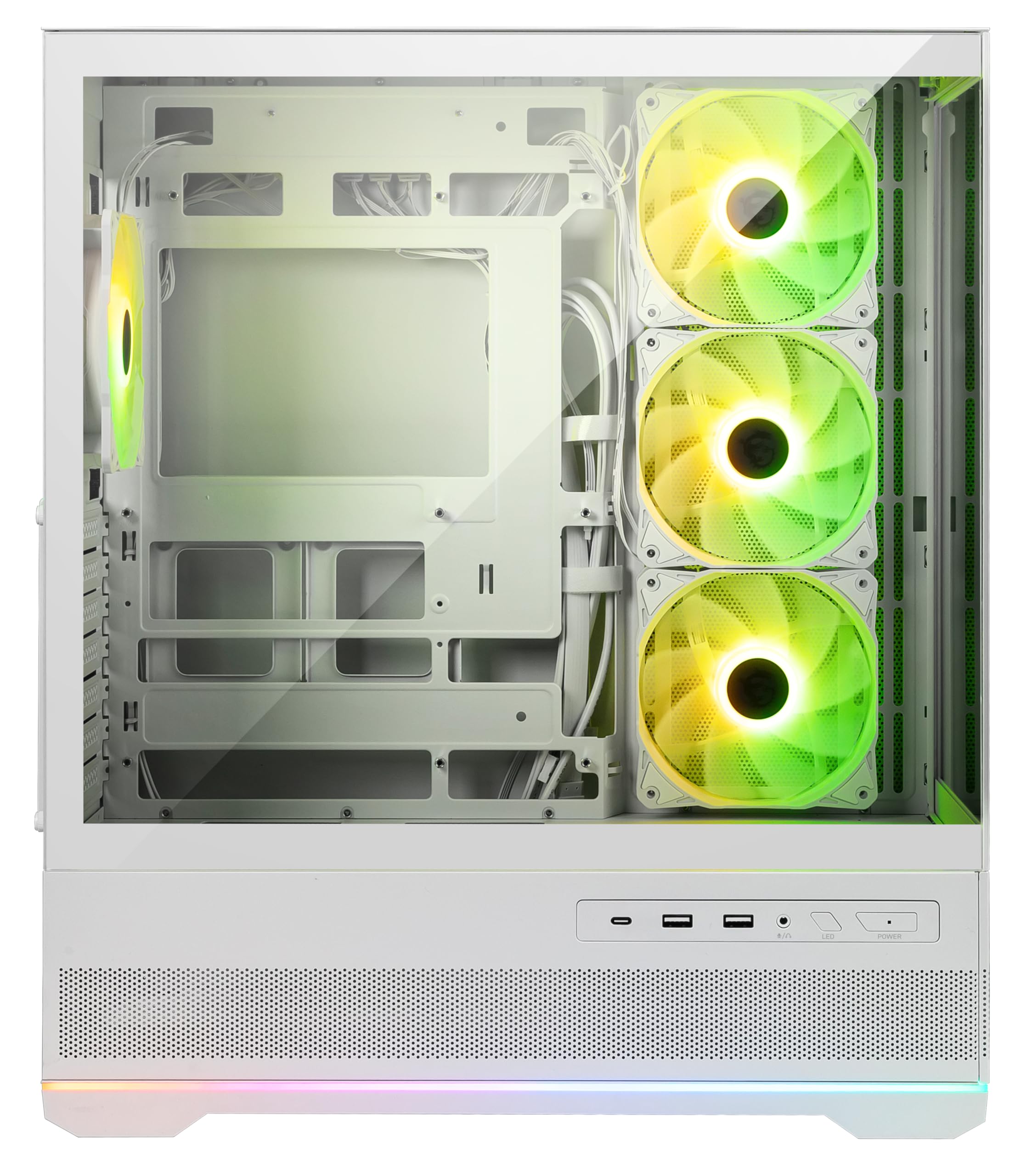 MSI MAG PANO 110R PZ White - Mid-Tower Gaming PC Case - Tempered Glass Side Panel - 3 x 120mm ARGB Fans - Liquid Cooling Support up to 360mm Radiator - Mesh Panel for Optimized Airflow