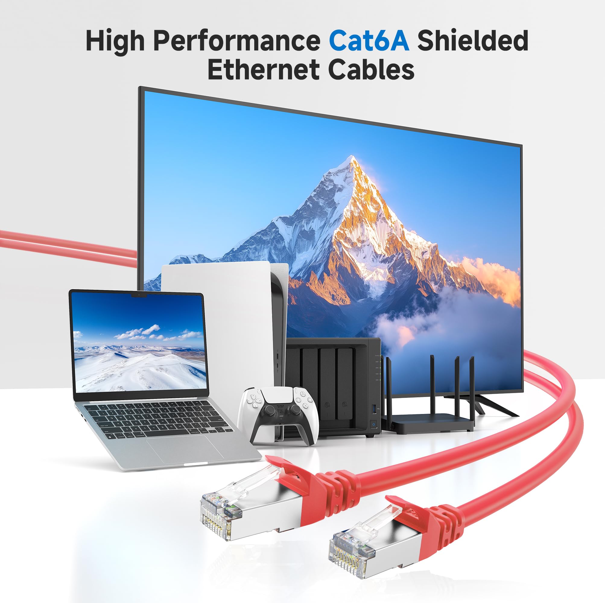Cable Matters 10Gbps Snagless Long Shielded Cat 6A Ethernet Cable - 100ft, Cat 6A Cable, Cat6A Cord, Ethernet Cord, Red
