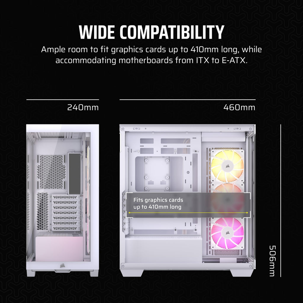 CORSAIR iCUE LINK 3500X RGB Mid-Tower ATX PC Case – Panoramic Tempered Glass – Reverse Connection Motherboard Compatible – 3x CORSAIR iCUE LINK RX120 RGB Fans Included – White
