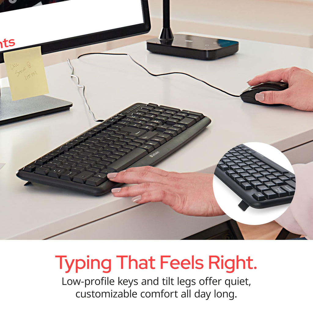 Verbatim Slimline Wired Keyboard and Mouse Combo USB Plug-and-Play Numeric Keypad Adjustable Tilt Legs Optical Corded Mouse Full-Size Computer Keyboard Compatible with PC, Laptop - FFP Packaging Black
