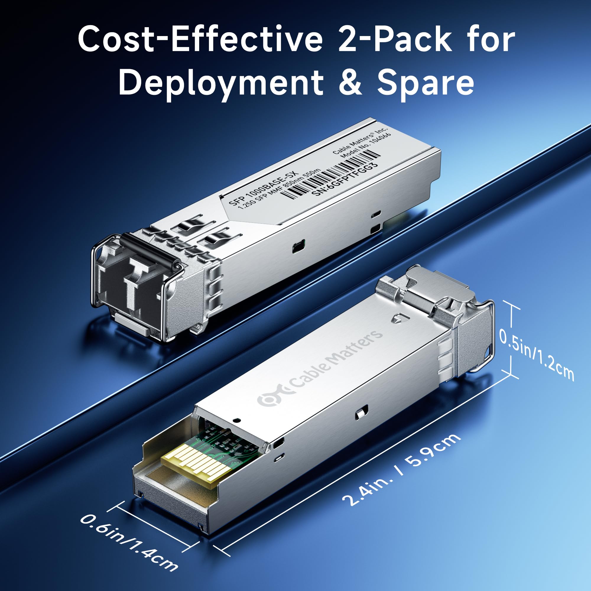 Cable Matters 2-Pack 1000BASE-SX SFP to LC Multi Mode 1G Fiber Transceiver Modular for Cisco, Ubiquiti, TP-Link, Huawei, Mikrotik, Netgear, and Supermicro Equipment
